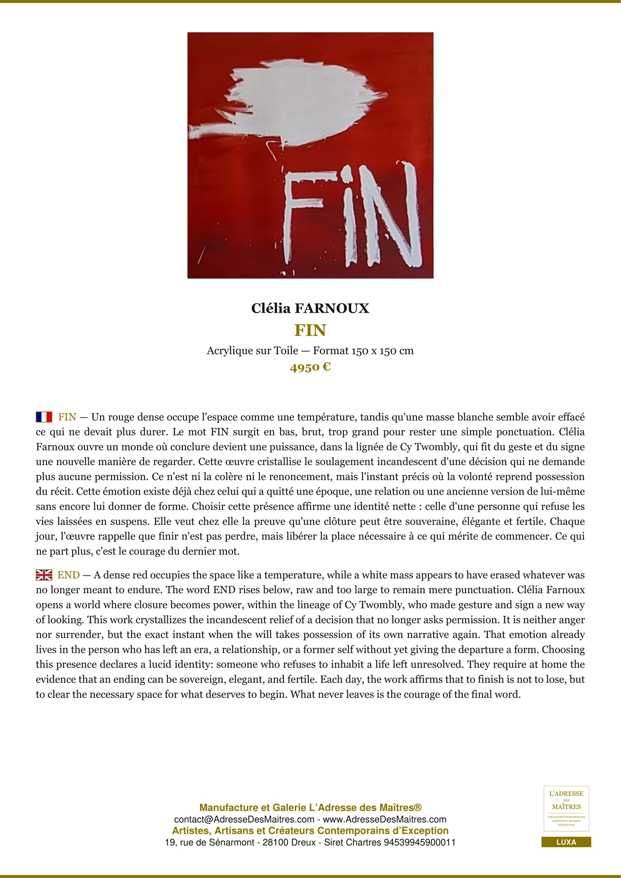Fiche Premium - FIN - Clélia FARNOUX - L'Adresse des Maîtres®