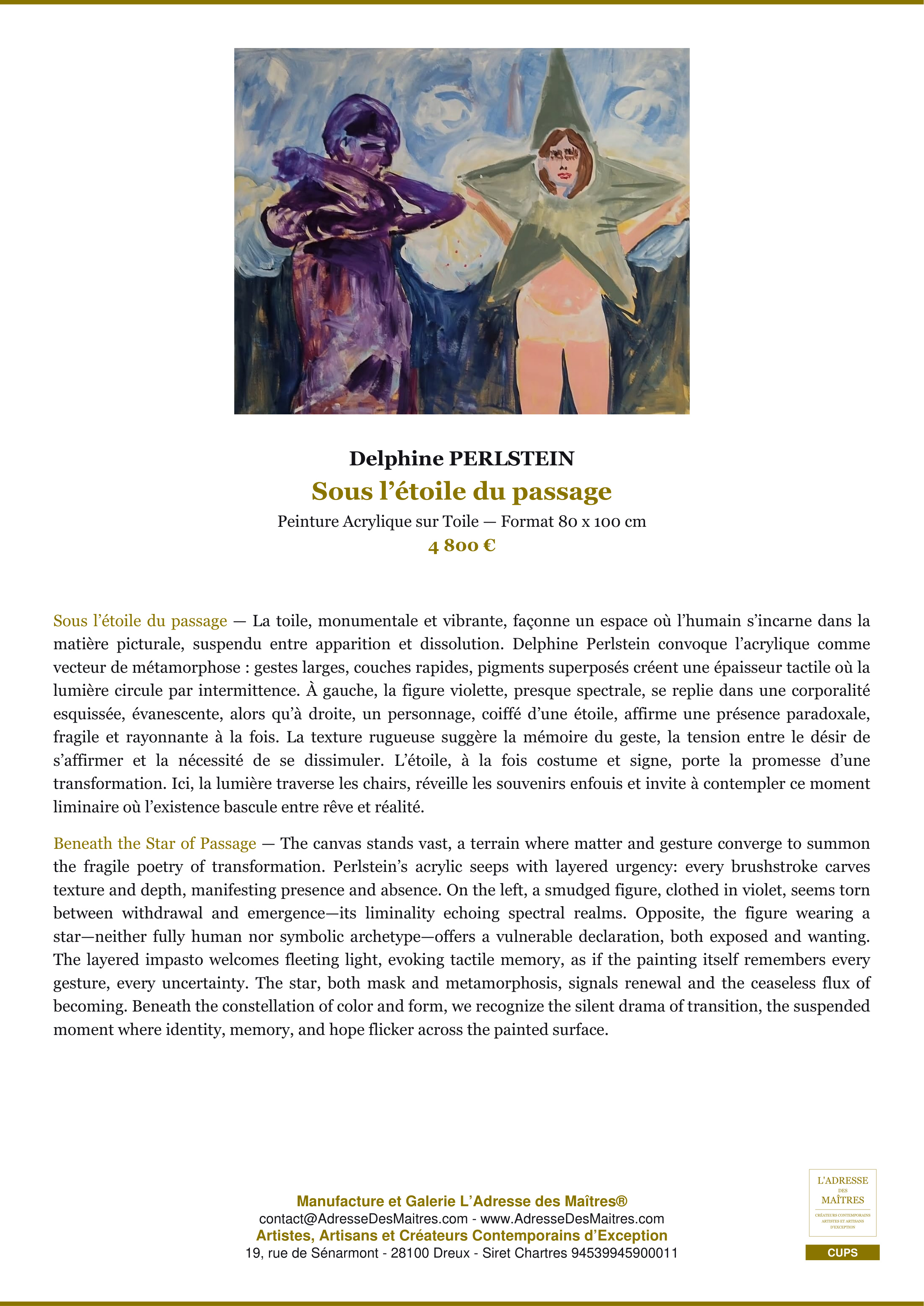 Fiche Premium — Sous l’étoile du passage — Delphine PERLSTEIN — L'Adresse des Maîtres®