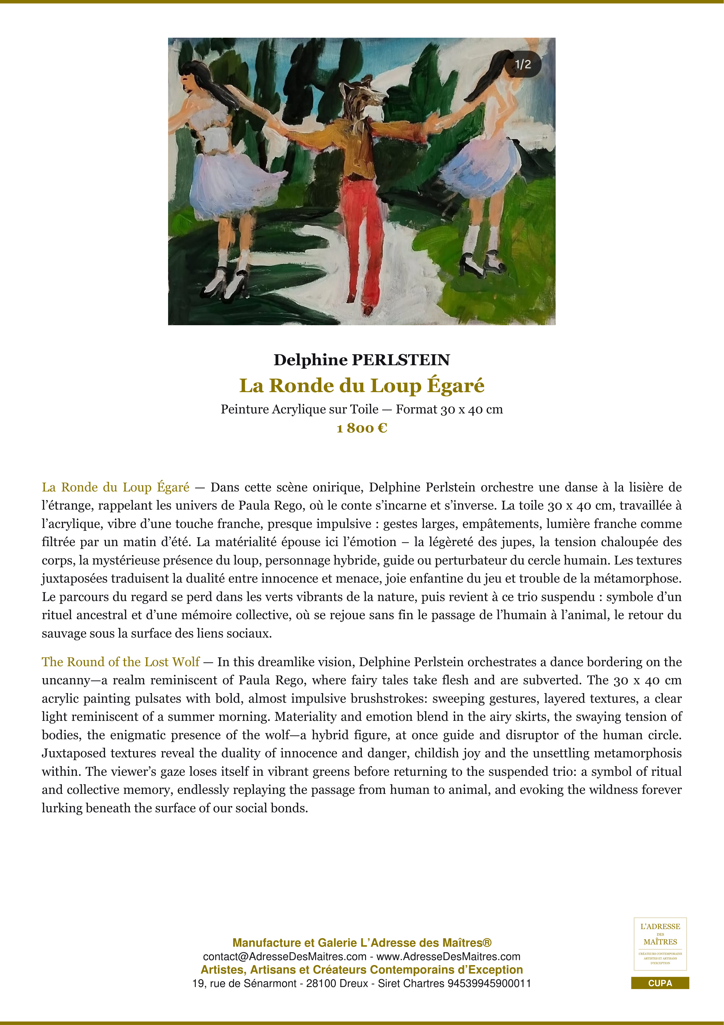 Fiche Premium — La Ronde du Loup Égaré — Delphine PERLSTEIN — L'Adresse des Maîtres®