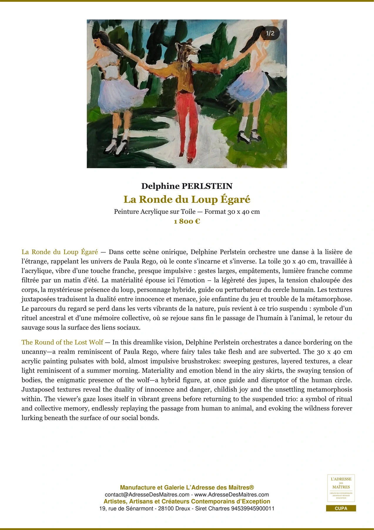 Fiche Premium - La Ronde du Loup Égaré - Delphine PERLSTEIN - L'Adresse des Maîtres®