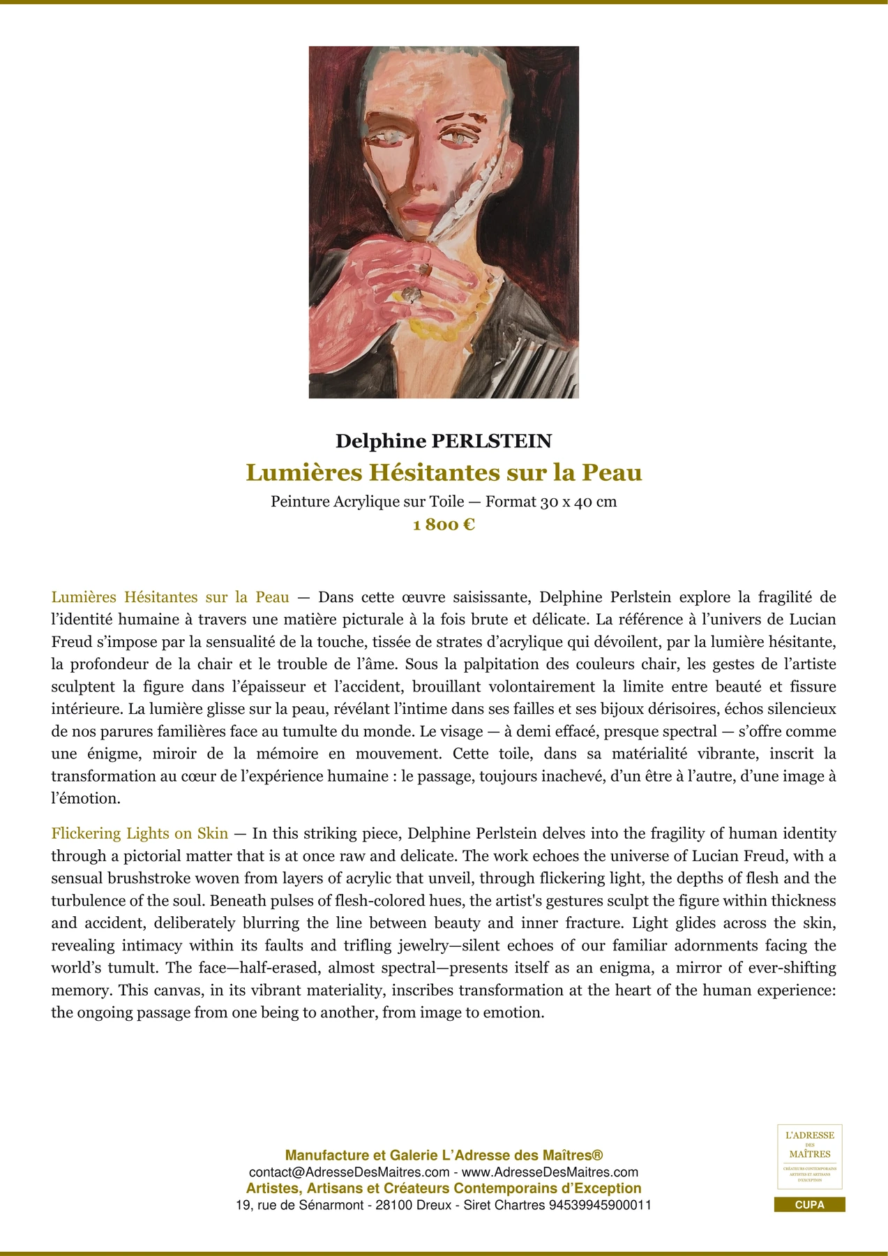 Fiche Premium - Lumières Hésitantes sur la Peau - Delphine PERLSTEIN - L'Adresse des Maîtres®