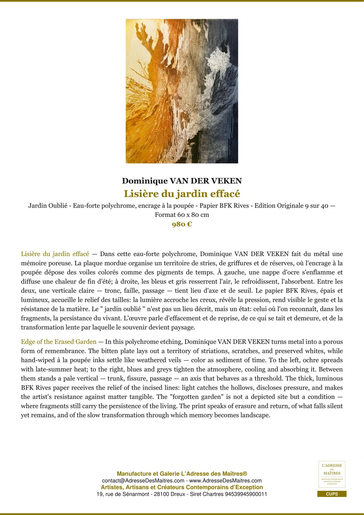 Fiche Premium - Lisière du jardin effacé - Dominique VAN DER VEKEN - L'Adresse des Maîtres®