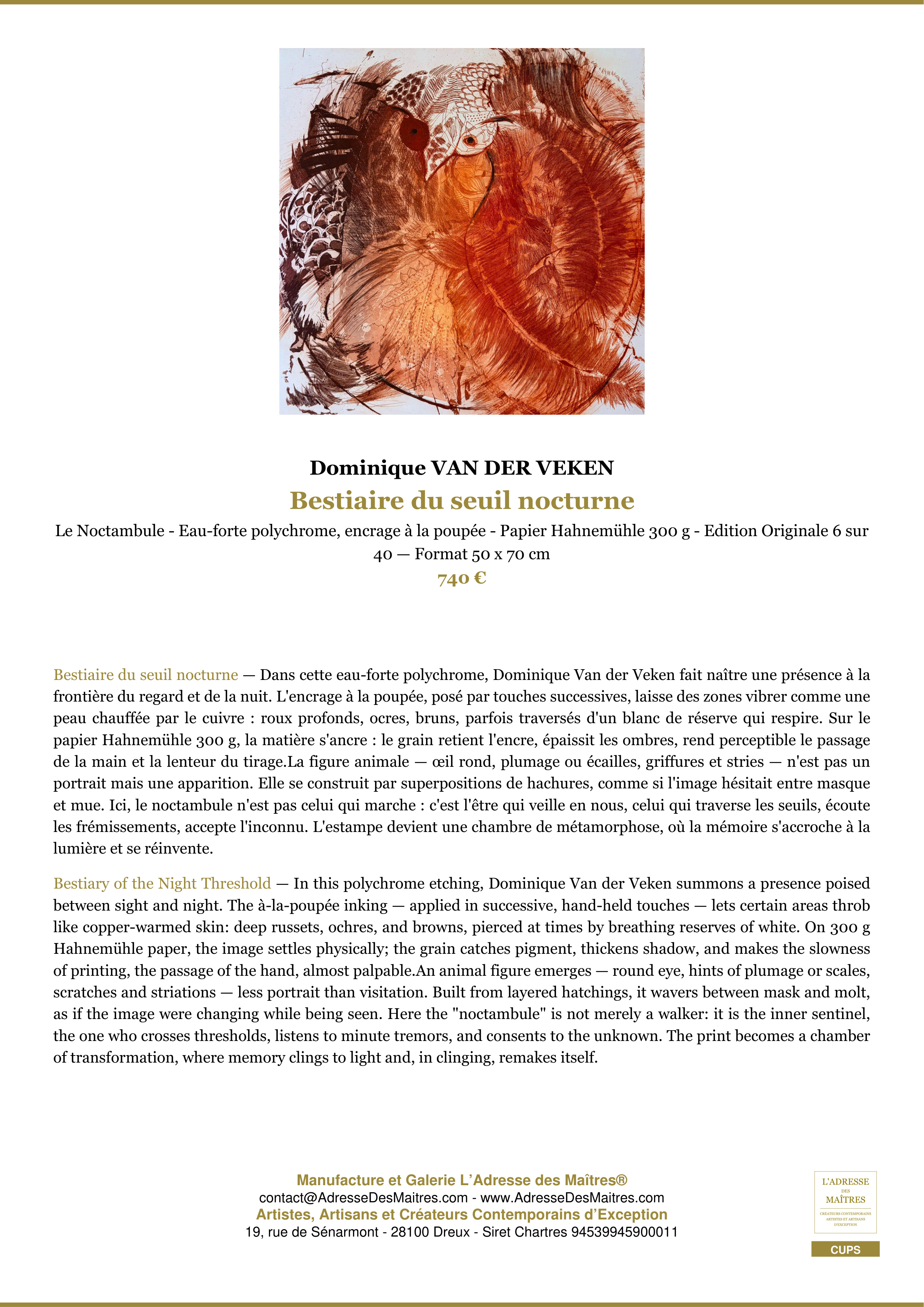 Fiche Premium — Bestiaire du seuil nocturne — Dominique VAN DER VEKEN — L'Adresse des Maîtres®