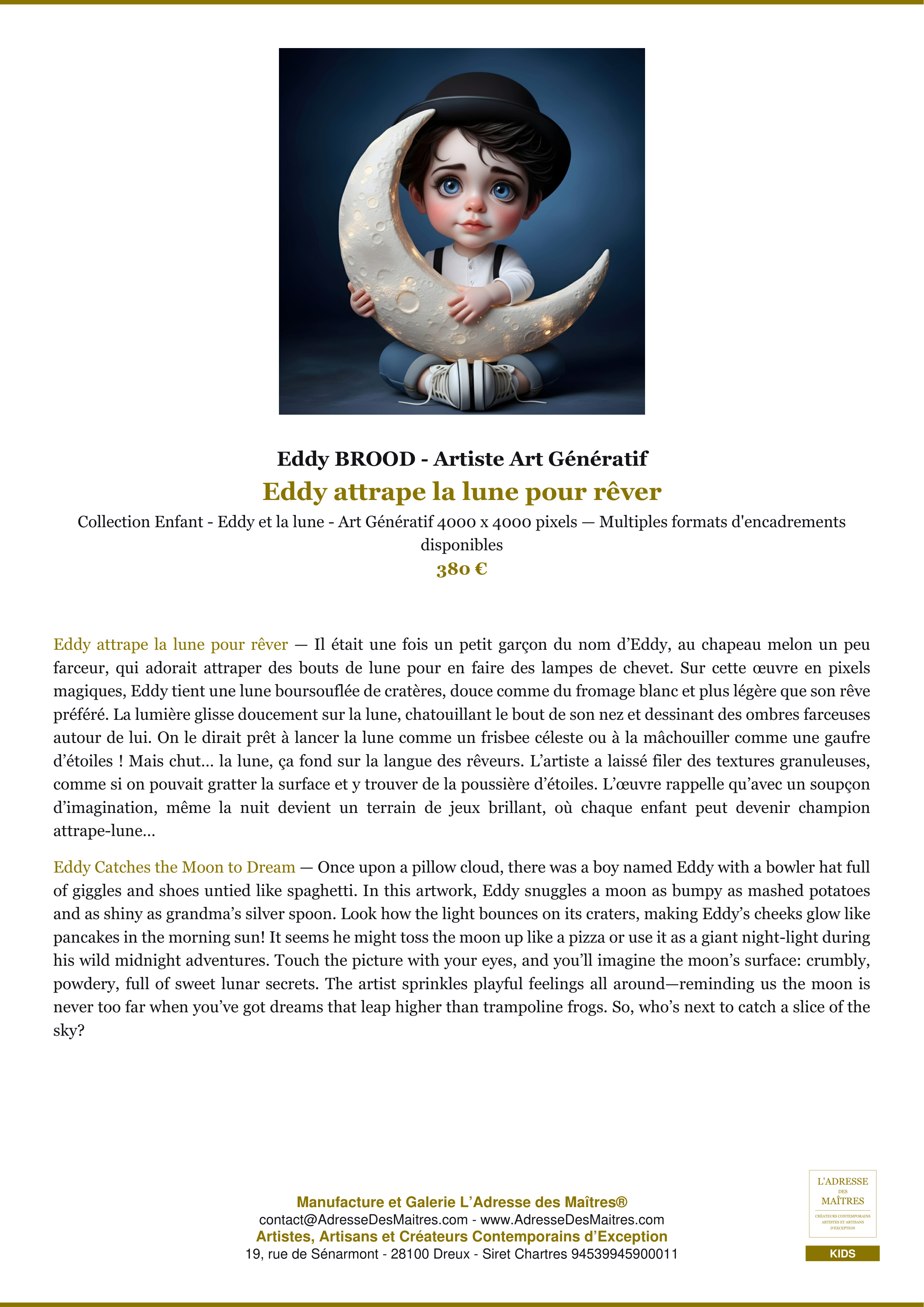 Eddy atrapa la luna para soñar — Eddy BROOD - Artista de arte generativo