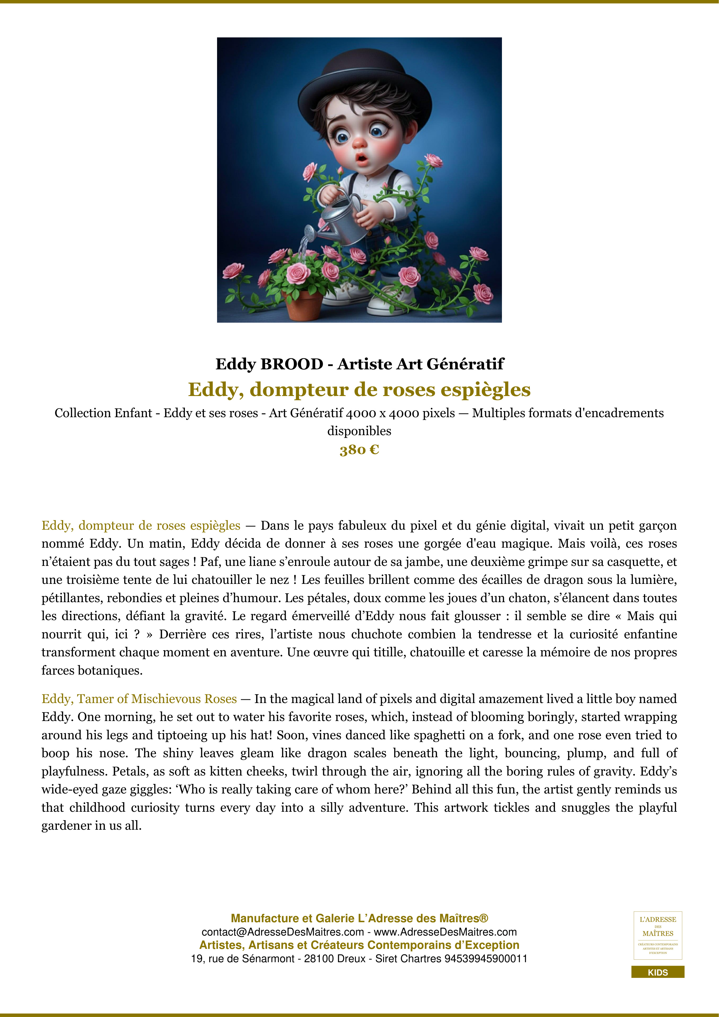 Fiche Premium — Eddy, dompteur de roses espiègles — Eddy BROOD - Artiste Art Génératif — L'Adresse des Maîtres®