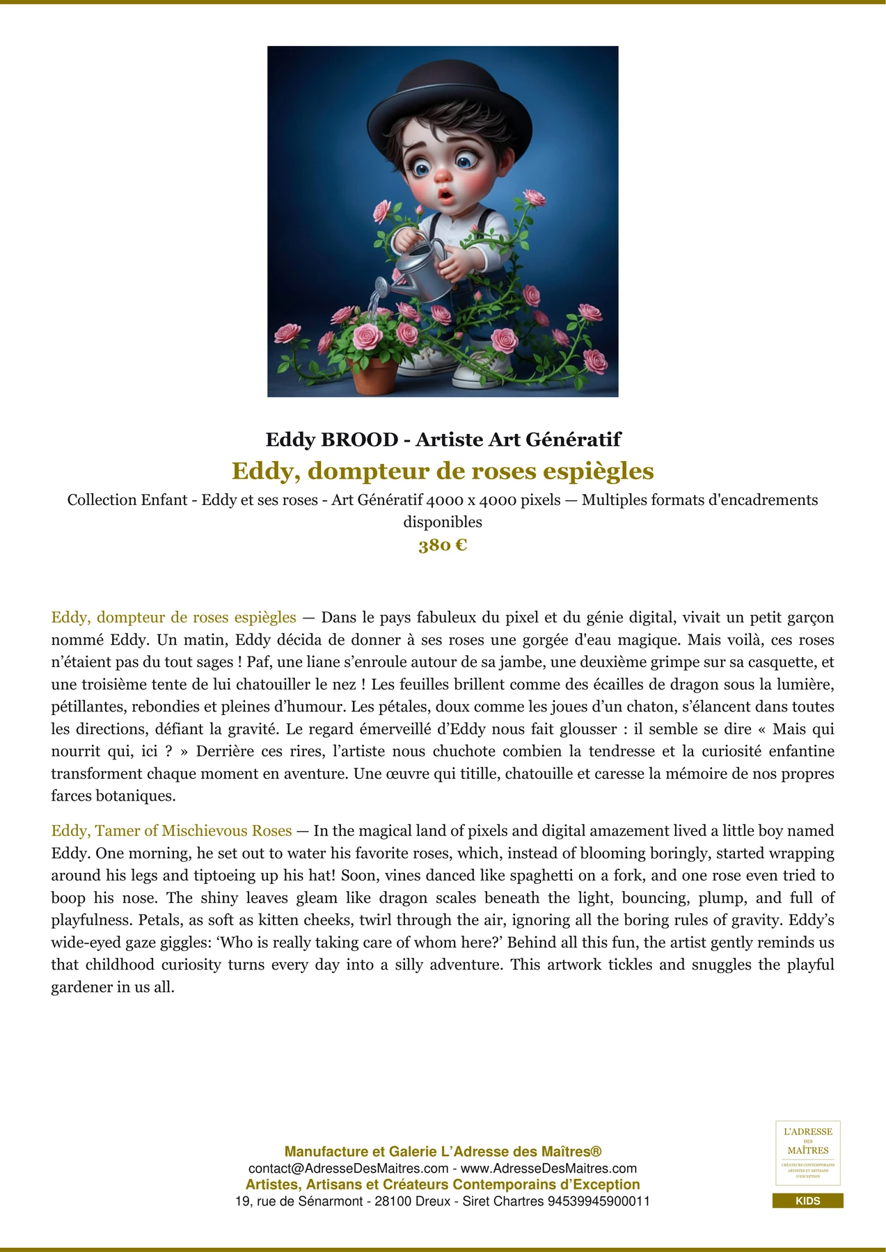 Fiche Premium - Eddy, dompteur de roses espiègles - Eddy BROOD - Artiste Art Génératif - L'Adresse des Maîtres®