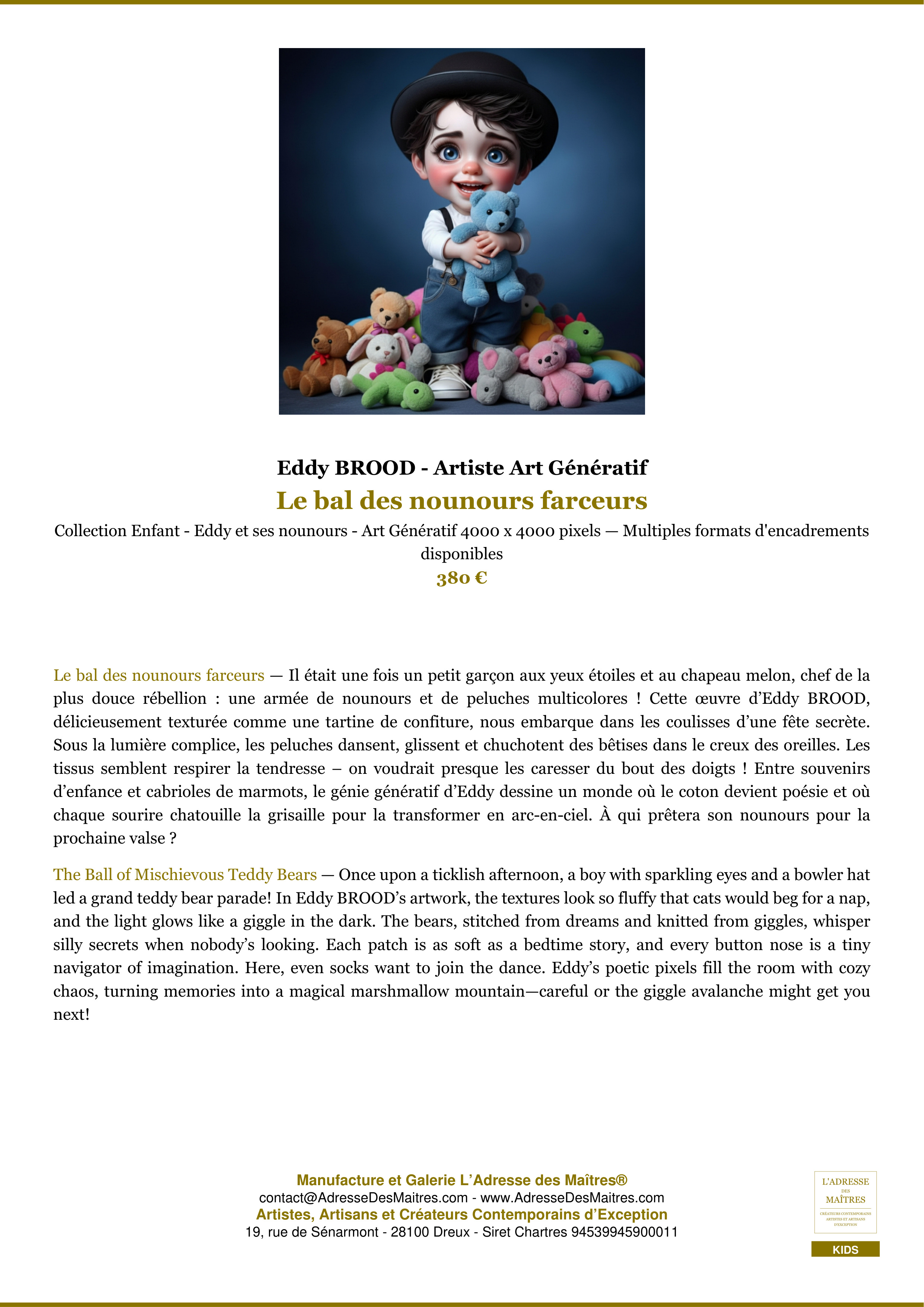 Fiche Premium — Le bal des nounours farceurs — Eddy BROOD - Artiste Art Génératif — L'Adresse des Maîtres®