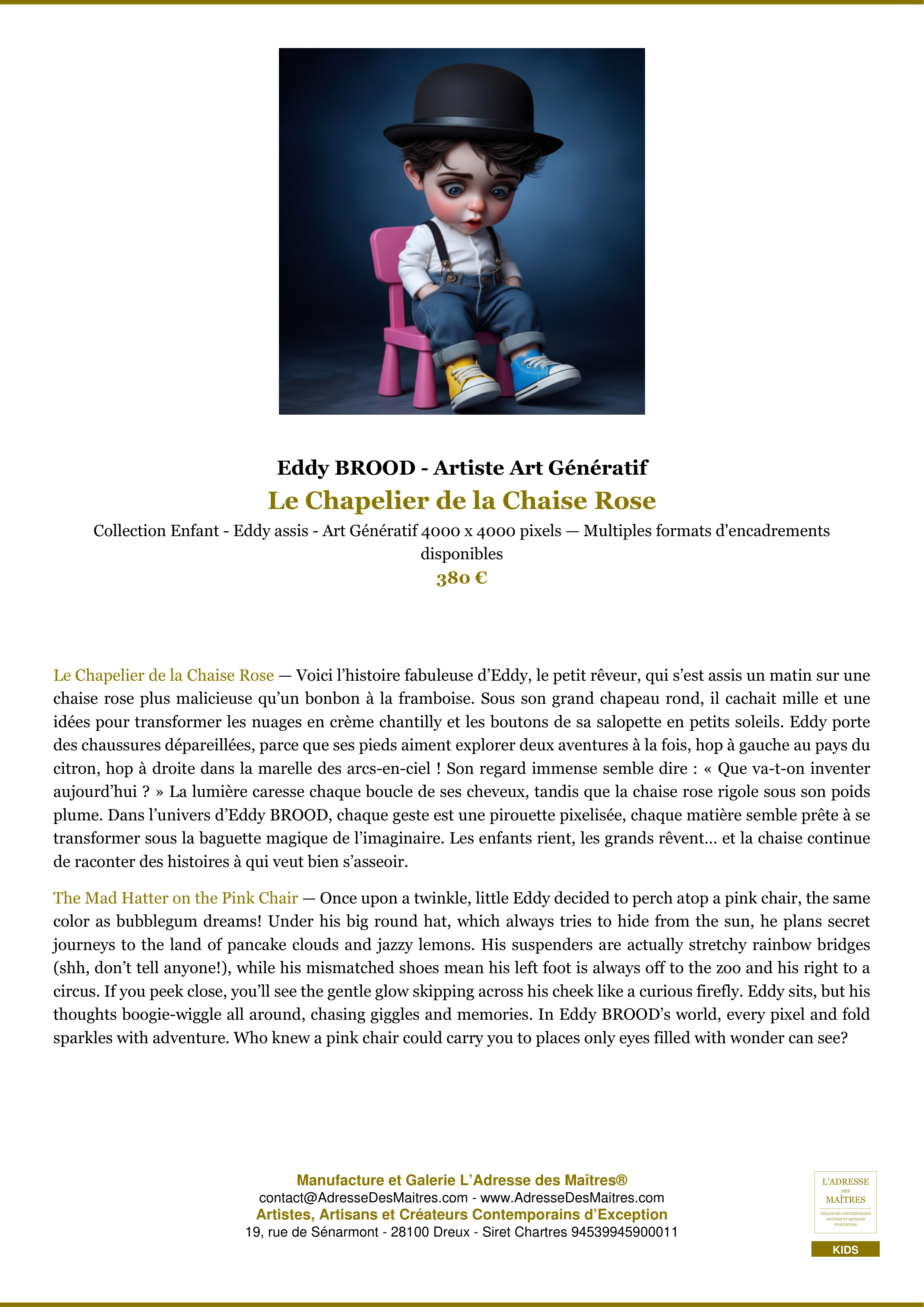 Fiche Premium — Le Chapelier de la Chaise Rose — Eddy BROOD - Artiste Art Génératif — L'Adresse des Maîtres®