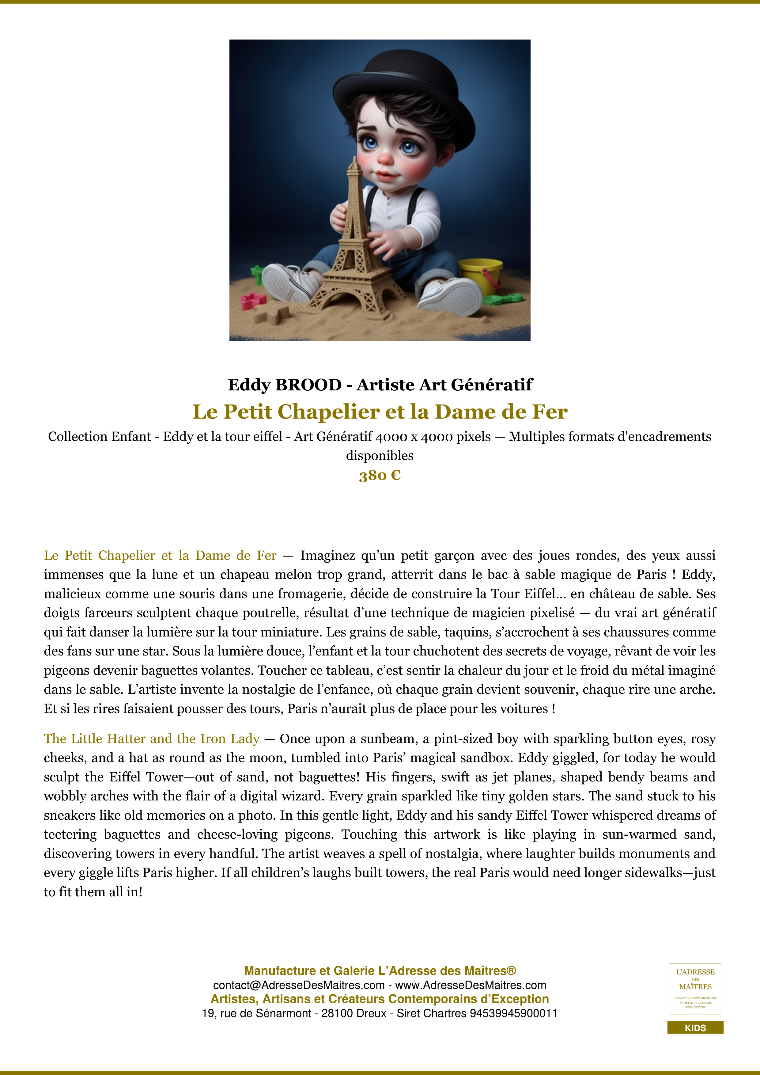 Fiche Premium — Le Petit Chapelier et la Dame de Fer — Eddy BROOD - Artiste Art Génératif — L'Adresse des Maîtres®