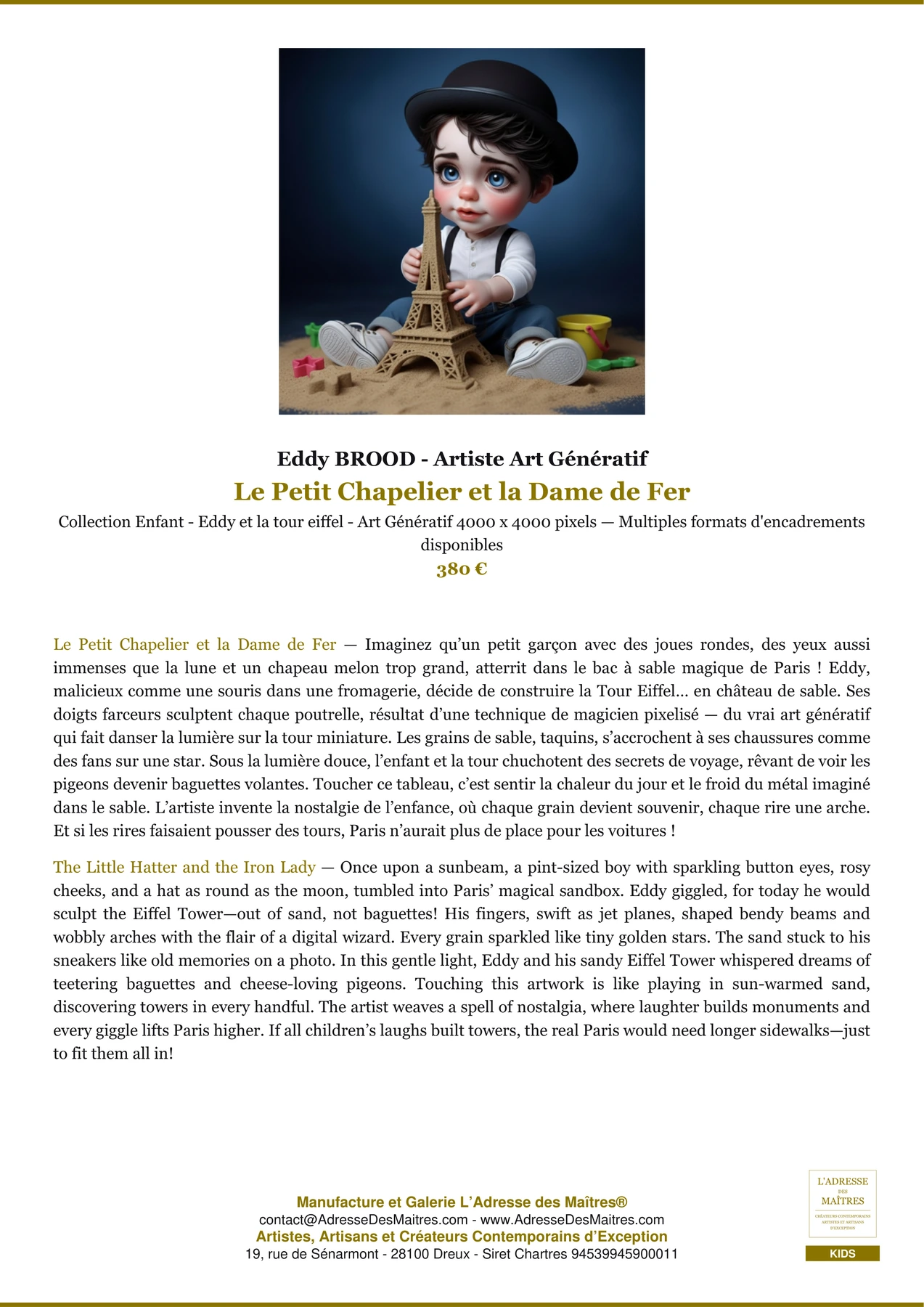 Fiche Premium - Le Petit Chapelier et la Dame de Fer - Eddy BROOD - Artiste Art Génératif - L'Adresse des Maîtres®