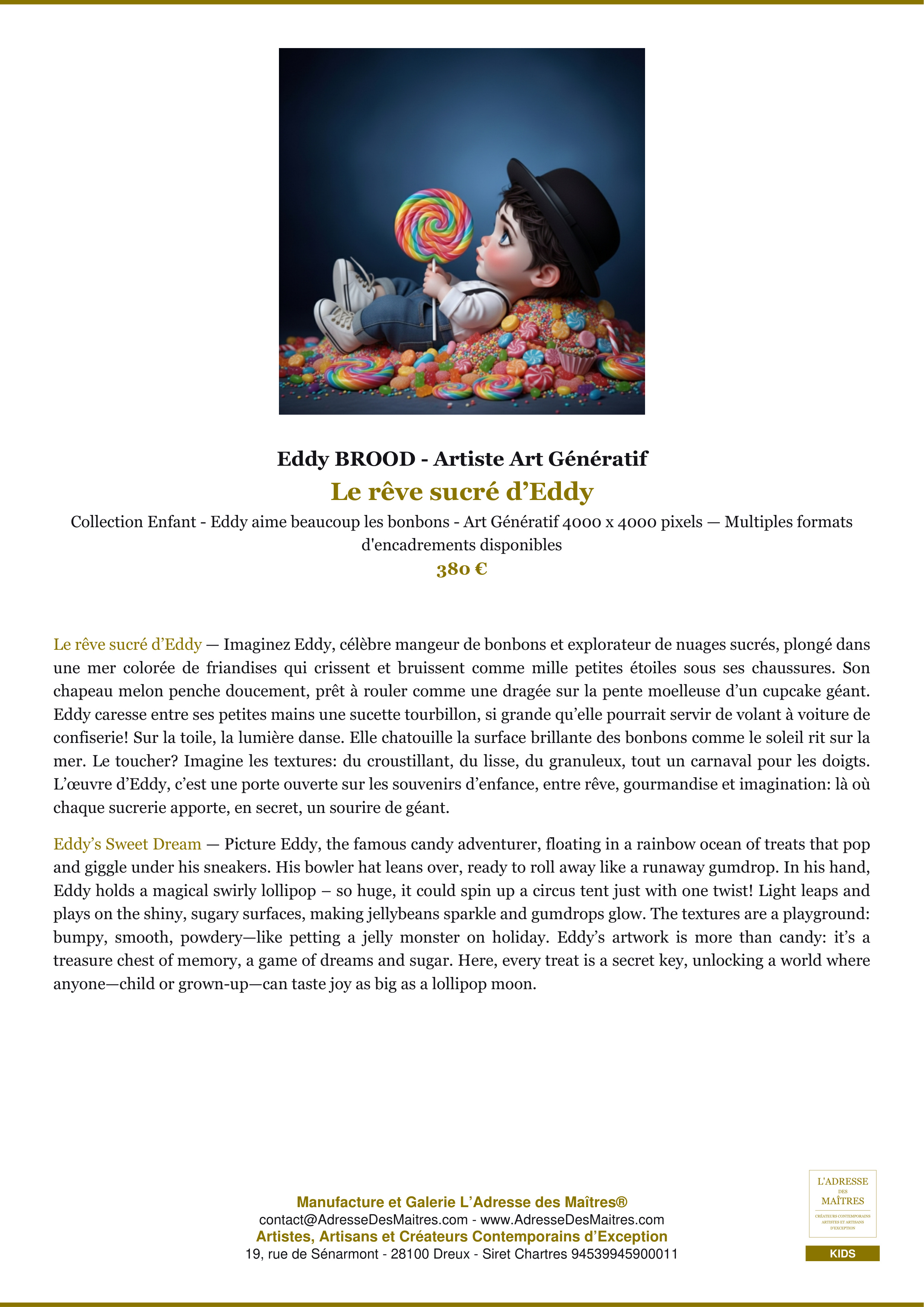 Fiche Premium — Le rêve sucré d’Eddy — Eddy BROOD - Artiste Art Génératif — L'Adresse des Maîtres®