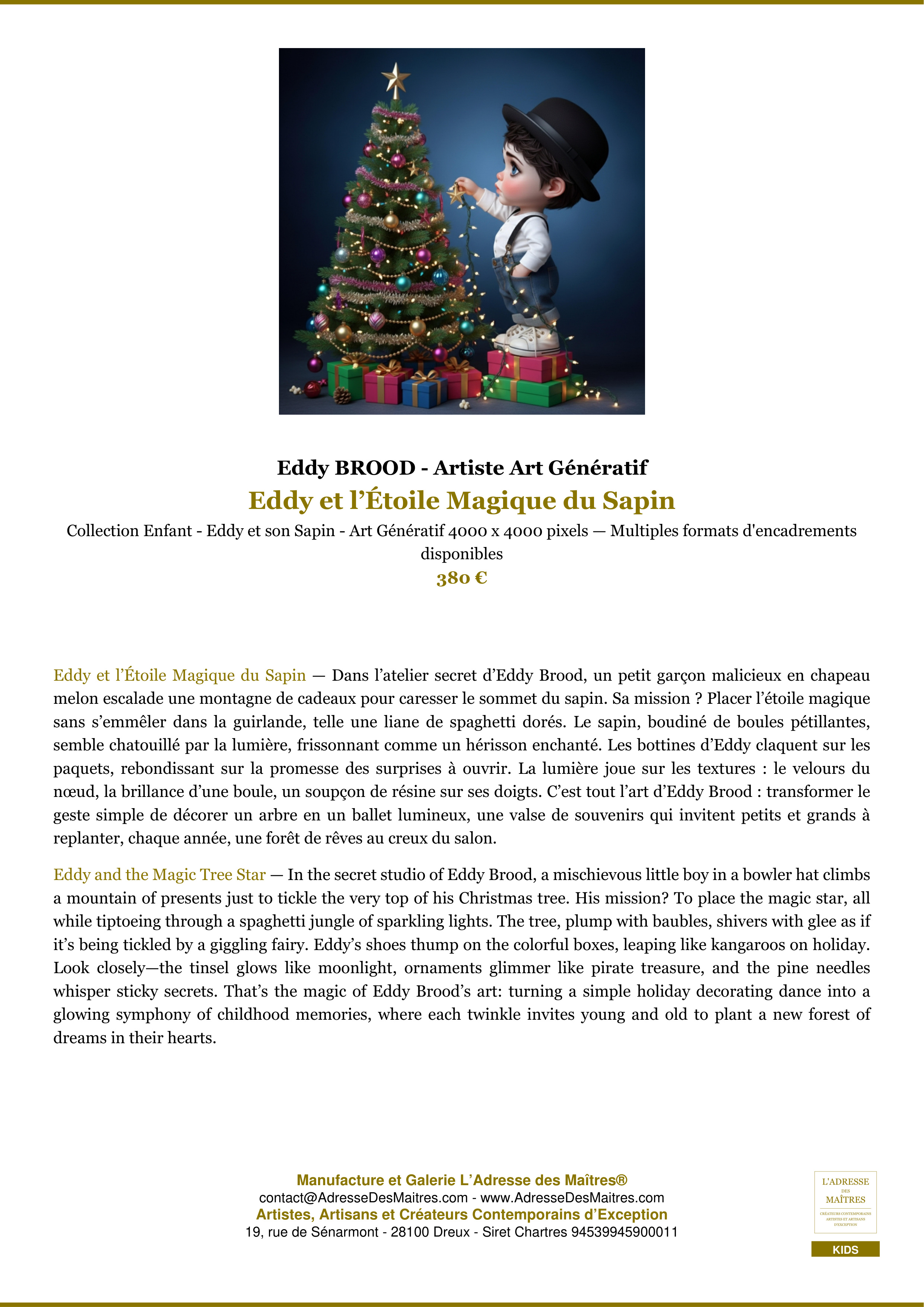 Fiche Premium — Eddy et l’Étoile Magique du Sapin — Eddy BROOD - Artiste Art Génératif — L'Adresse des Maîtres®
