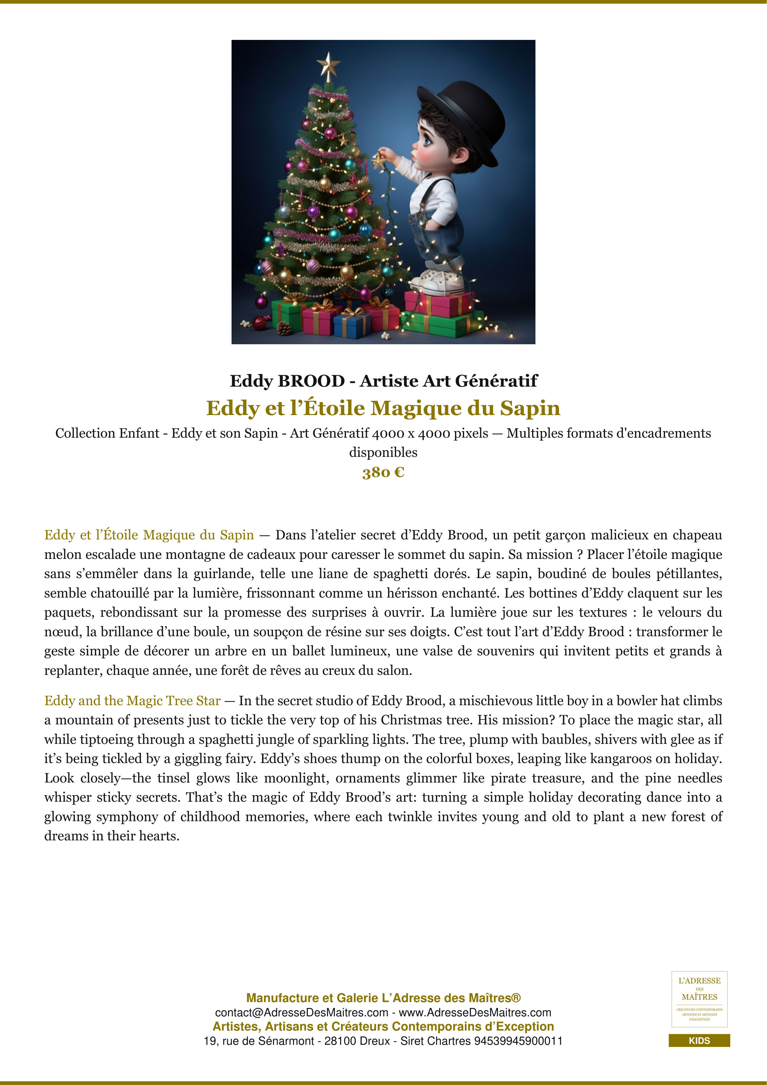 Fiche Premium — Eddy et l’Étoile Magique du Sapin — Eddy BROOD - Artiste Art Génératif — L'Adresse des Maîtres®