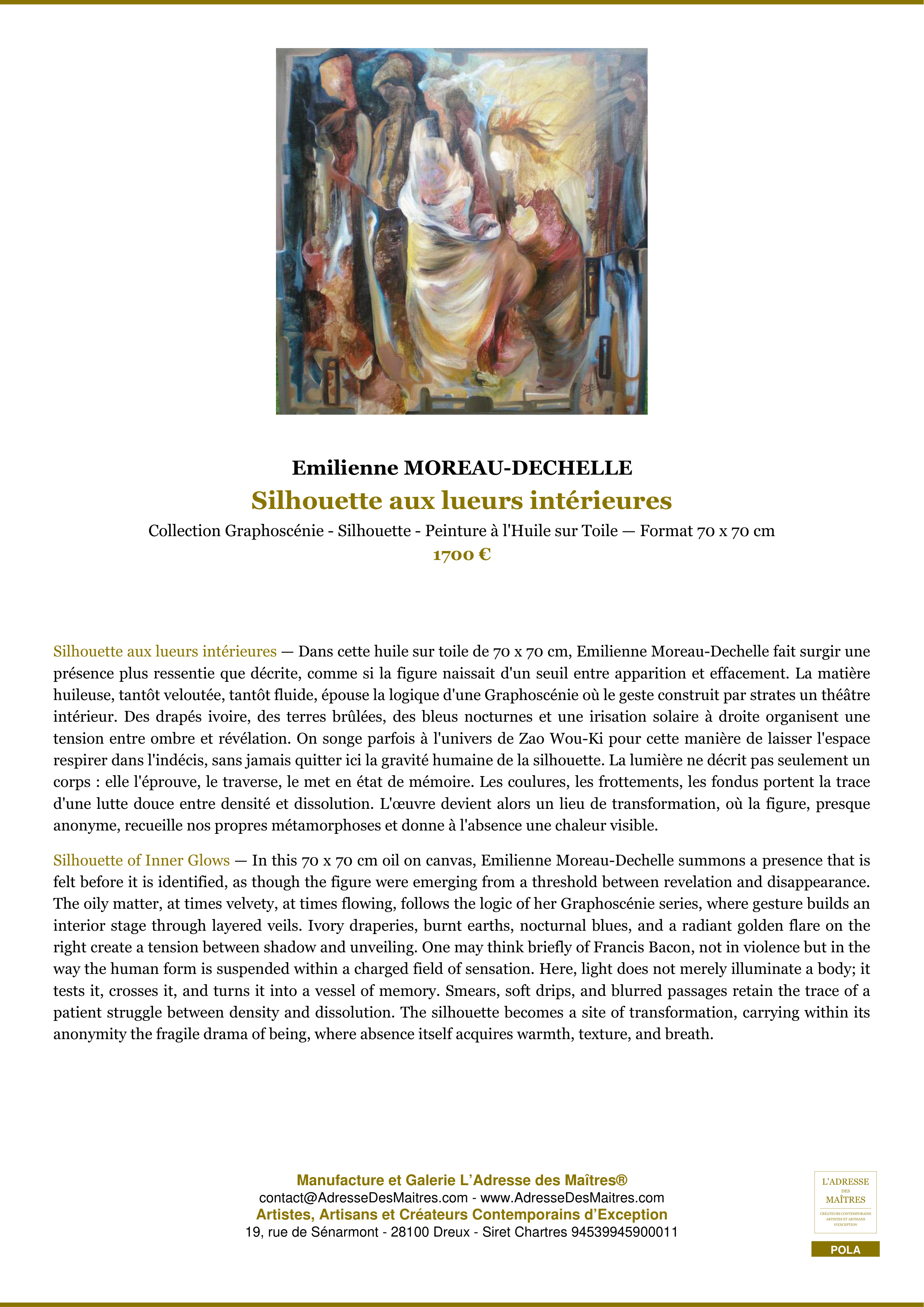 Fiche Premium — Silhouette aux lueurs intérieures — Emilienne MOREAU-DECHELLE — L'Adresse des Maîtres®
