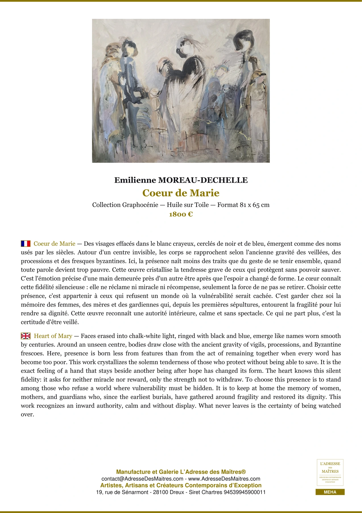 Coeur de Marie — Fiche Premium, Huile sur Toile 81 x 65 cm, Emilienne MOREAU-DECHELLE