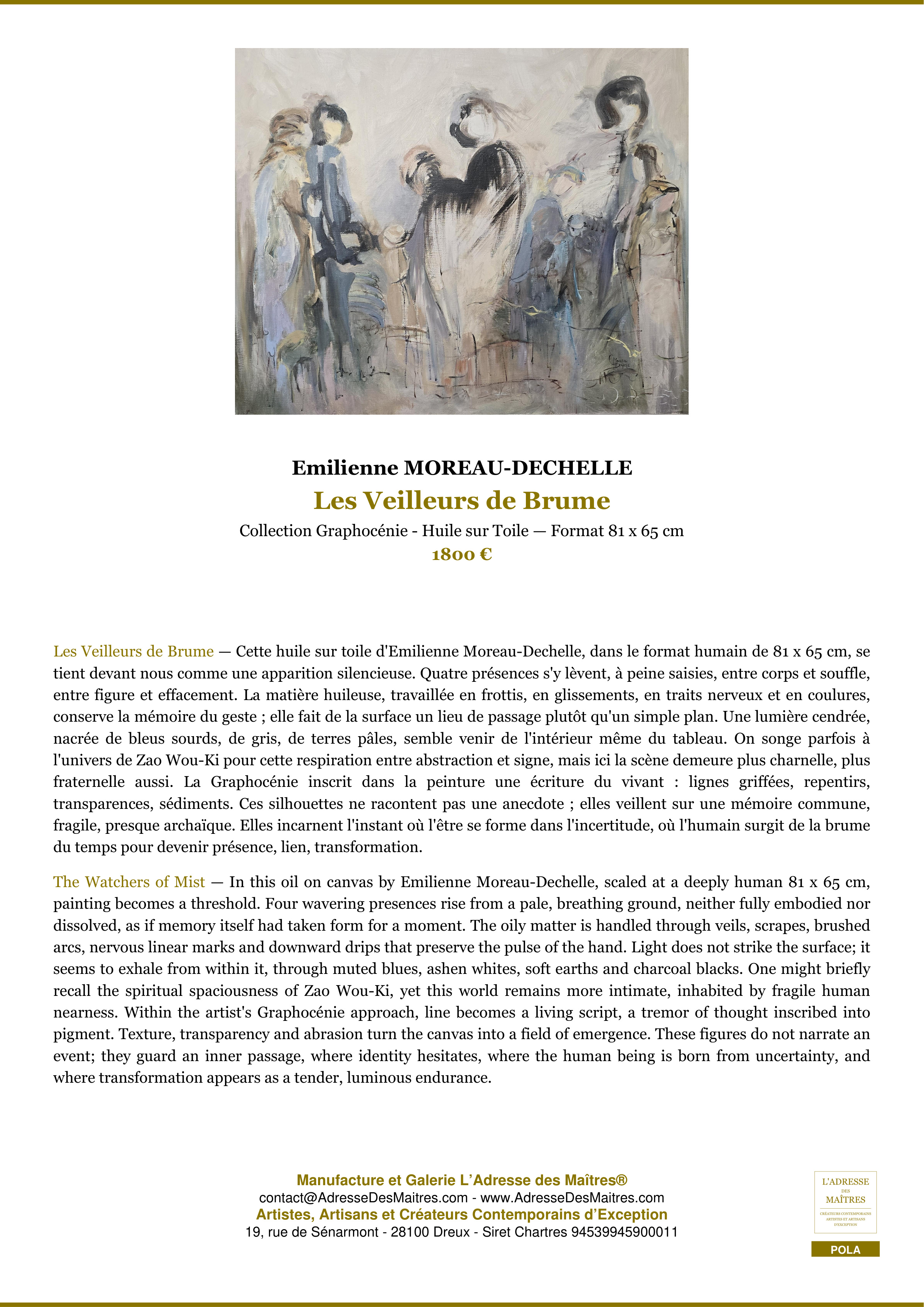 Fiche Premium — Les Veilleurs de Brume — Emilienne MOREAU-DECHELLE — L'Adresse des Maîtres®