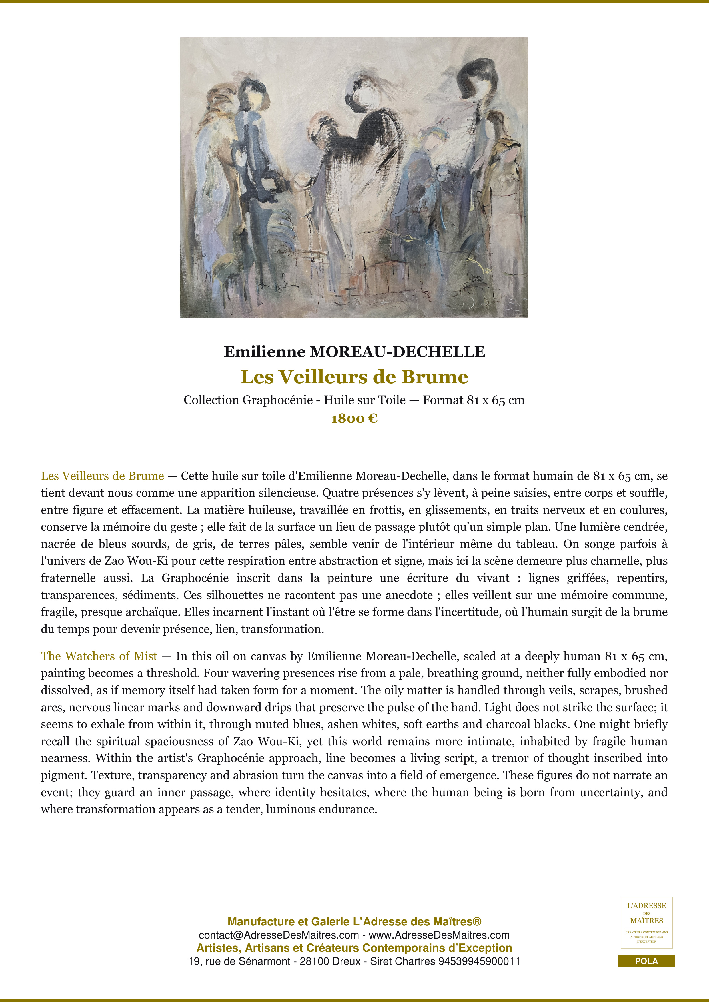 Fiche Premium — Les Veilleurs de Brume — Emilienne MOREAU-DECHELLE — L'Adresse des Maîtres®