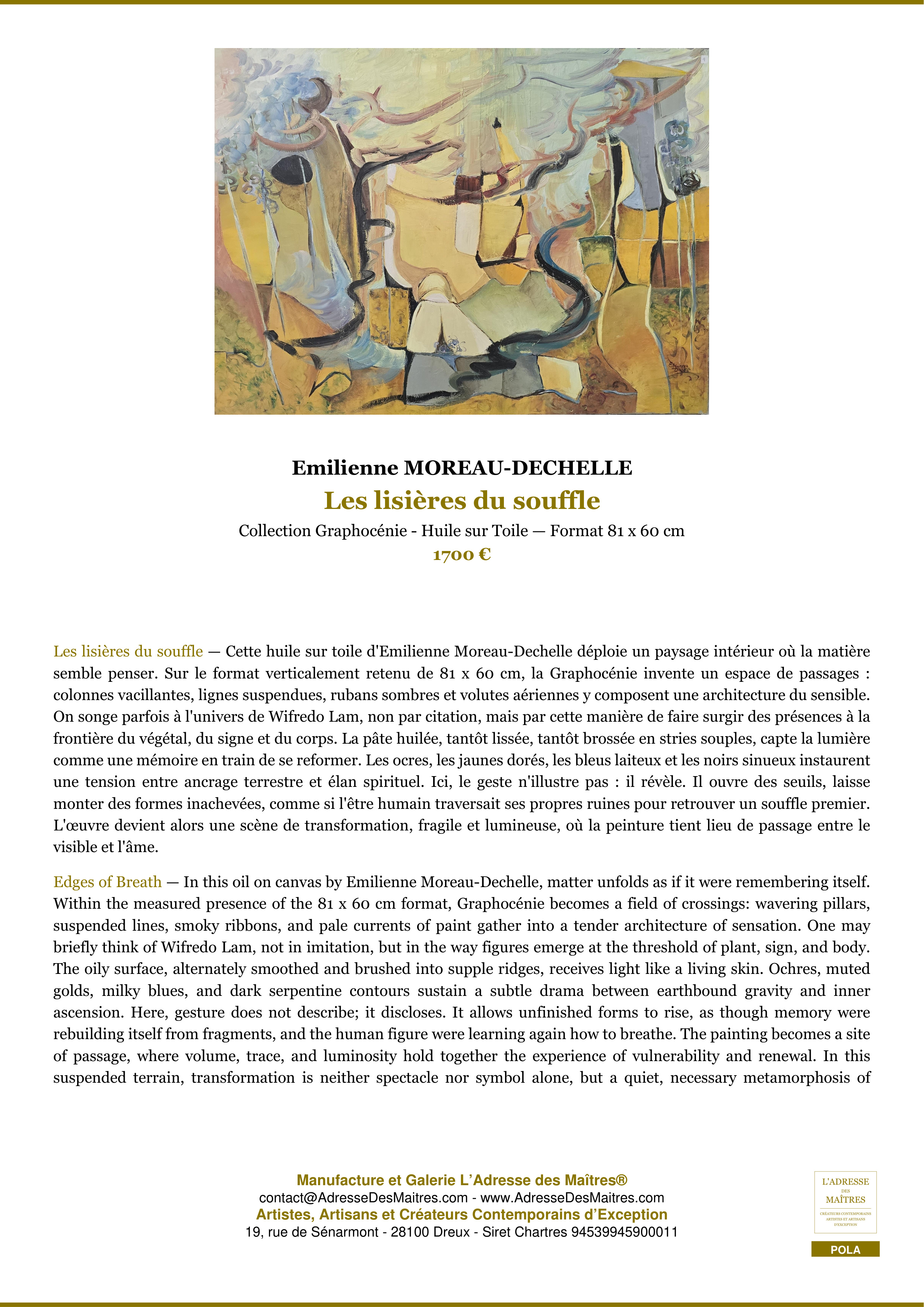Fiche Premium — Les lisières du souffle — Emilienne MOREAU-DECHELLE — L'Adresse des Maîtres®