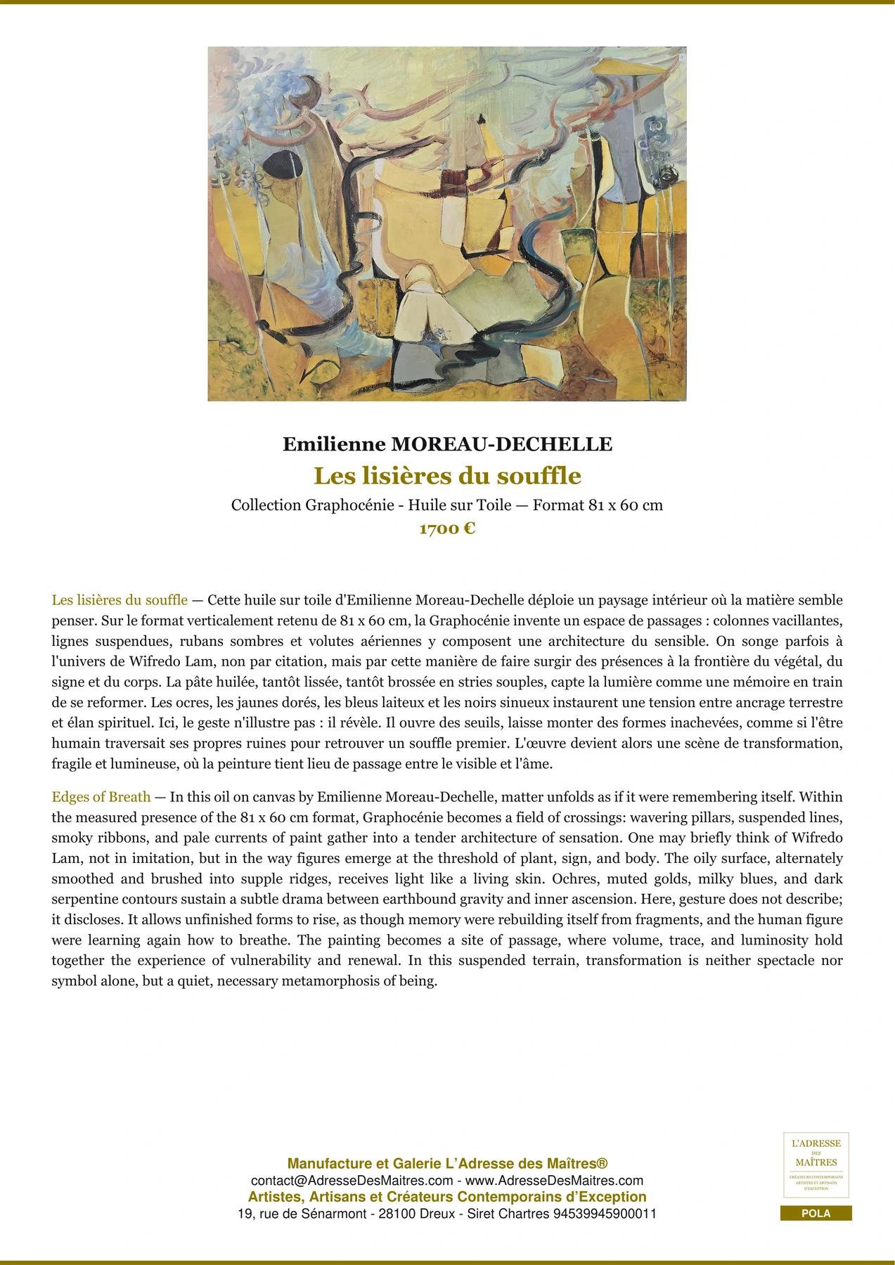 Fiche Premium - Les lisières du souffle - Emilienne MOREAU-DECHELLE - L'Adresse des Maîtres®