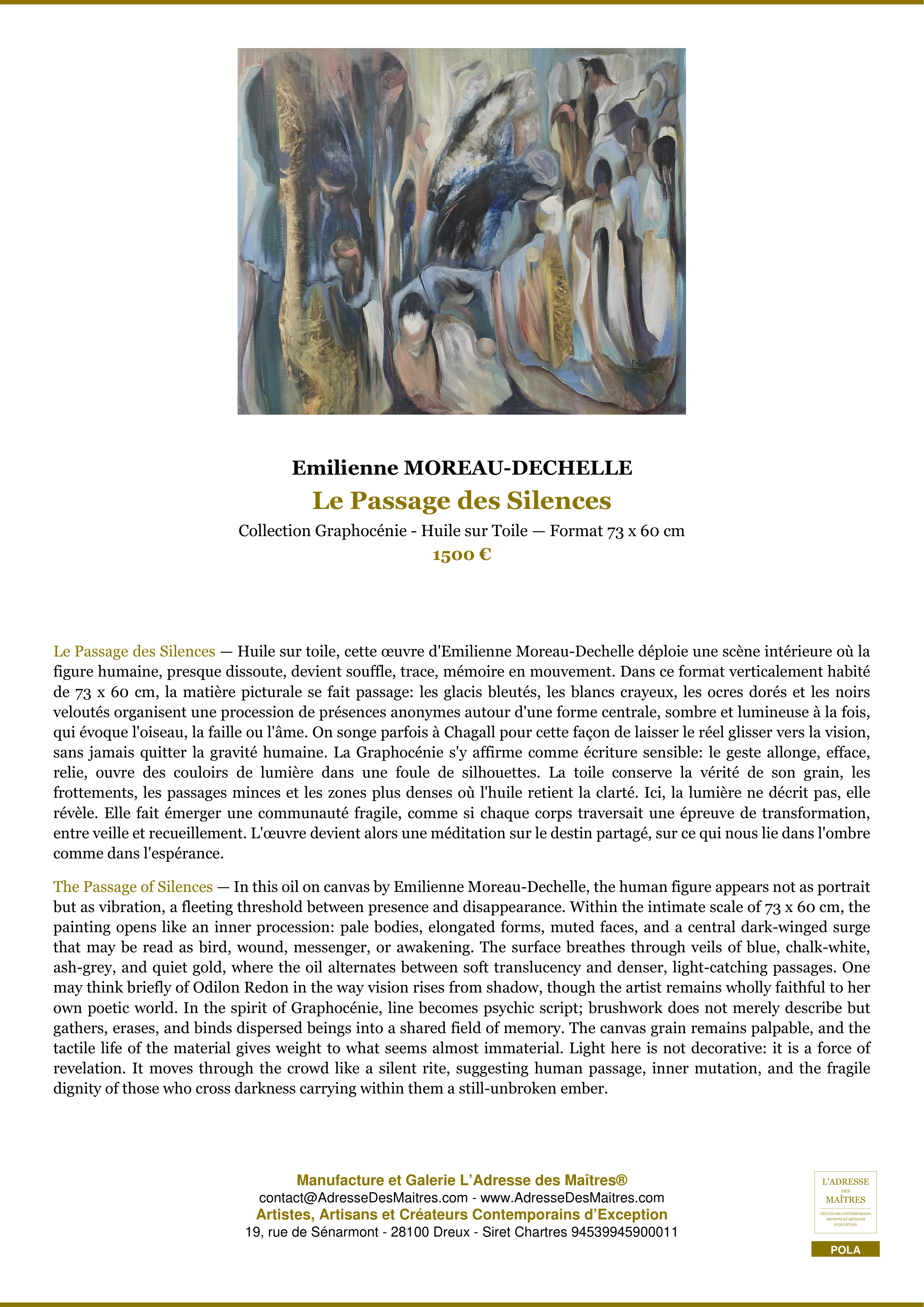 Fiche Premium — Le Passage des Silences — Emilienne MOREAU-DECHELLE — L'Adresse des Maîtres®