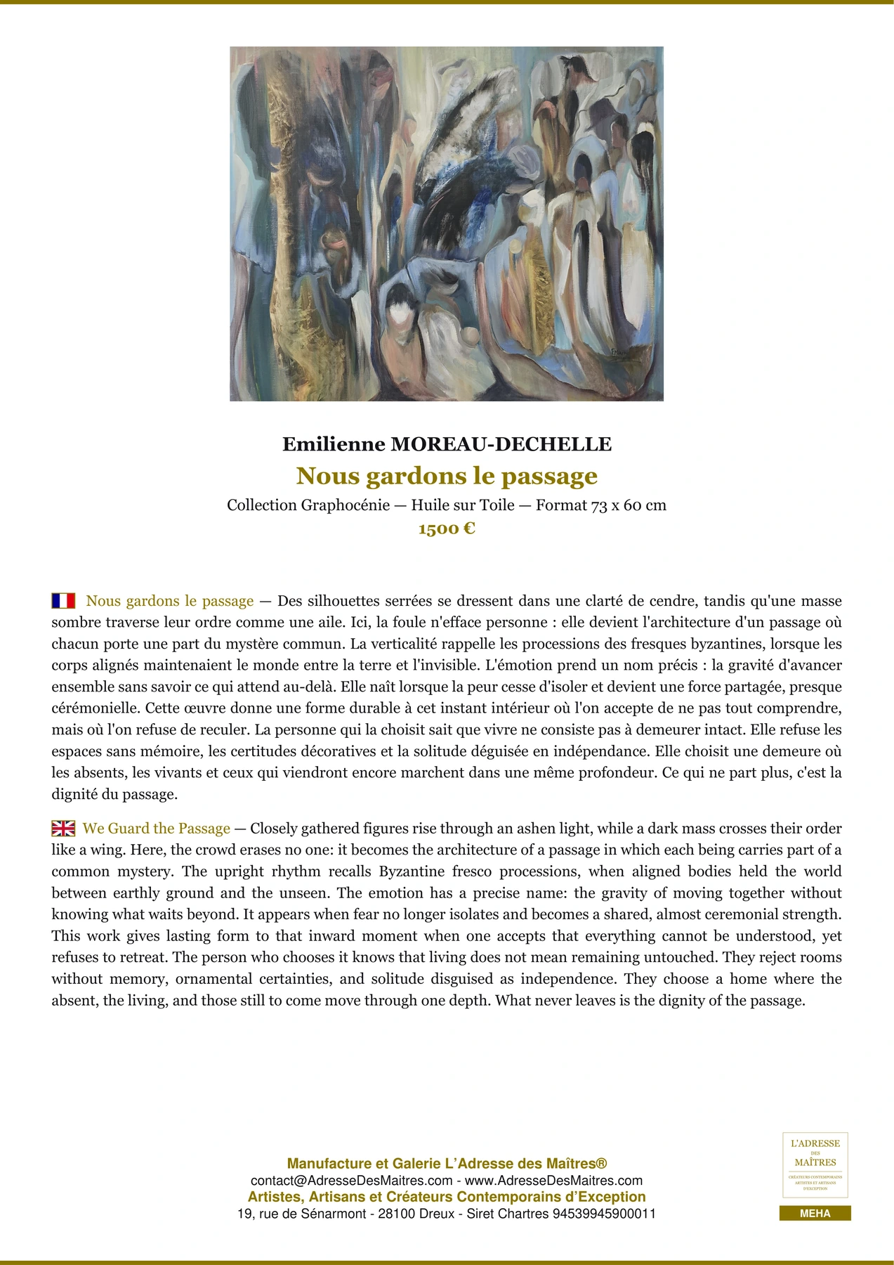 Fiche Premium - Nous gardons le passage - Emilienne MOREAU-DECHELLE - L'Adresse des Maîtres®
