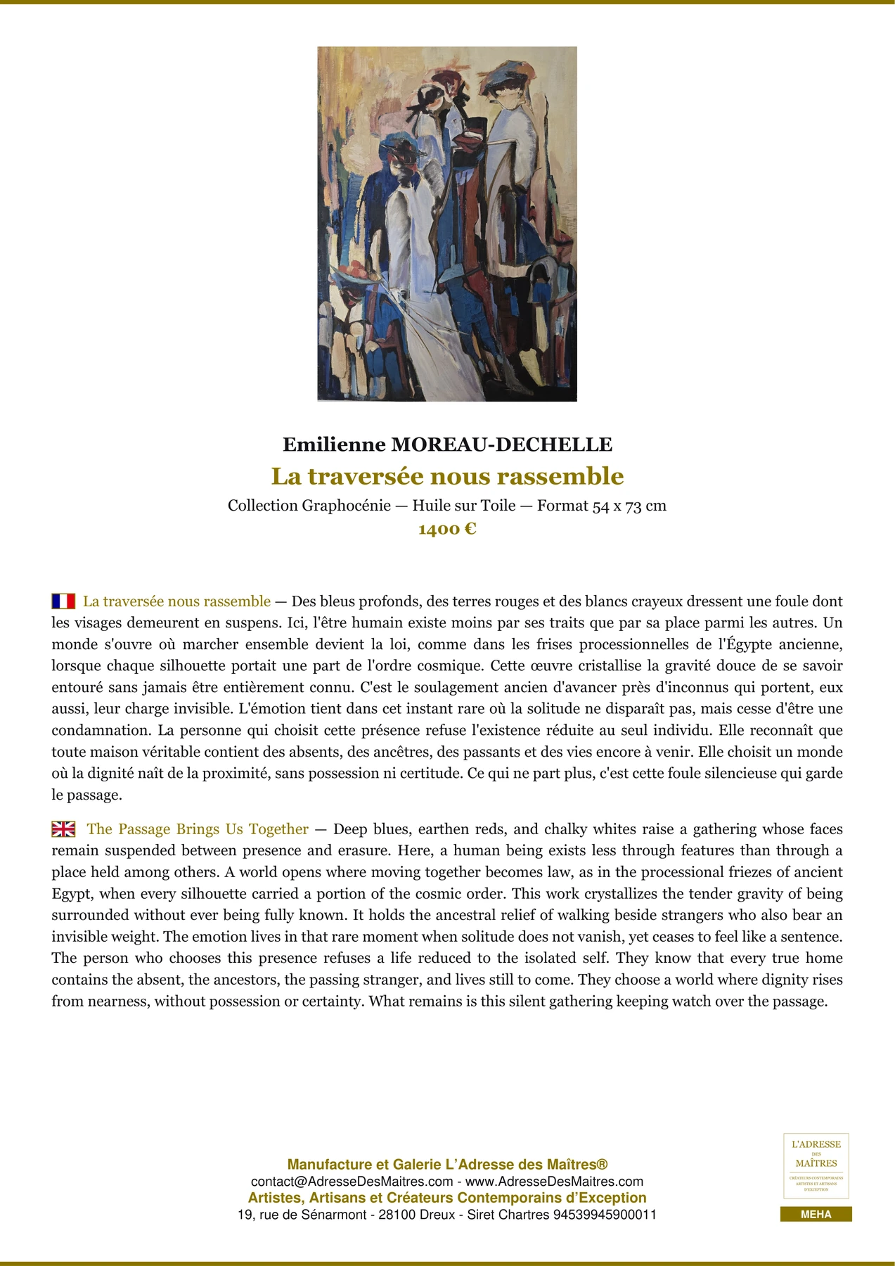 Fiche Premium - La traversée nous rassemble - Emilienne MOREAU-DECHELLE - L'Adresse des Maîtres®