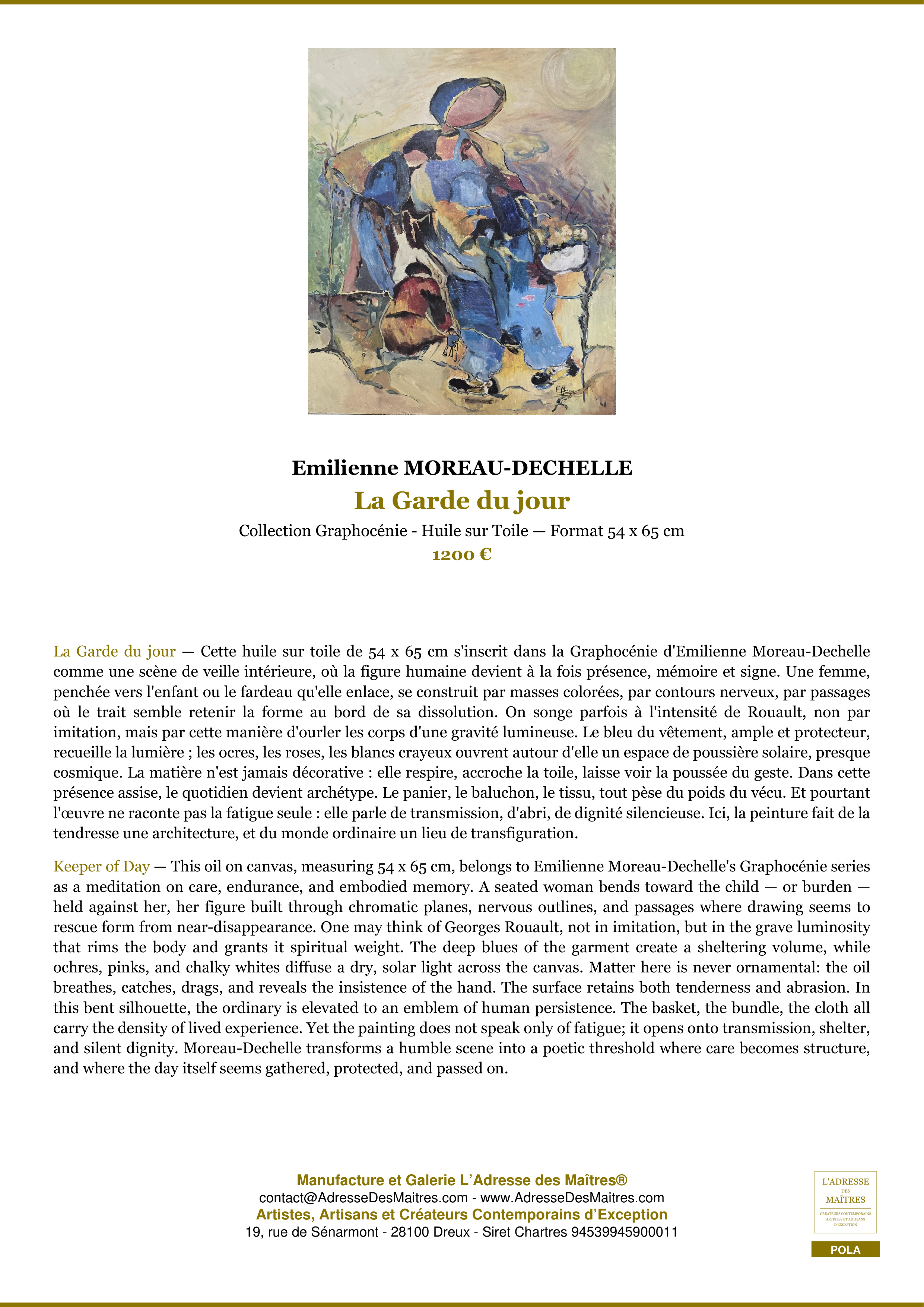 Fiche Premium — La Garde du jour — Emilienne MOREAU-DECHELLE — L'Adresse des Maîtres®