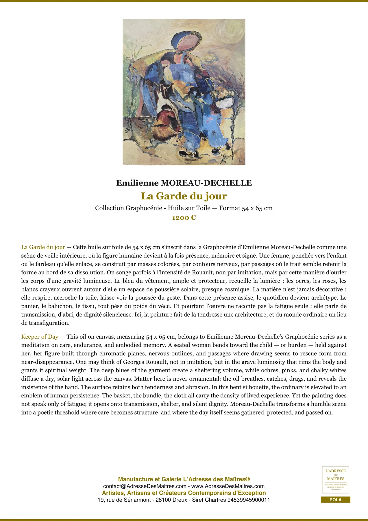 Fiche Premium - La Garde du jour - Emilienne MOREAU-DECHELLE - L'Adresse des Maîtres®