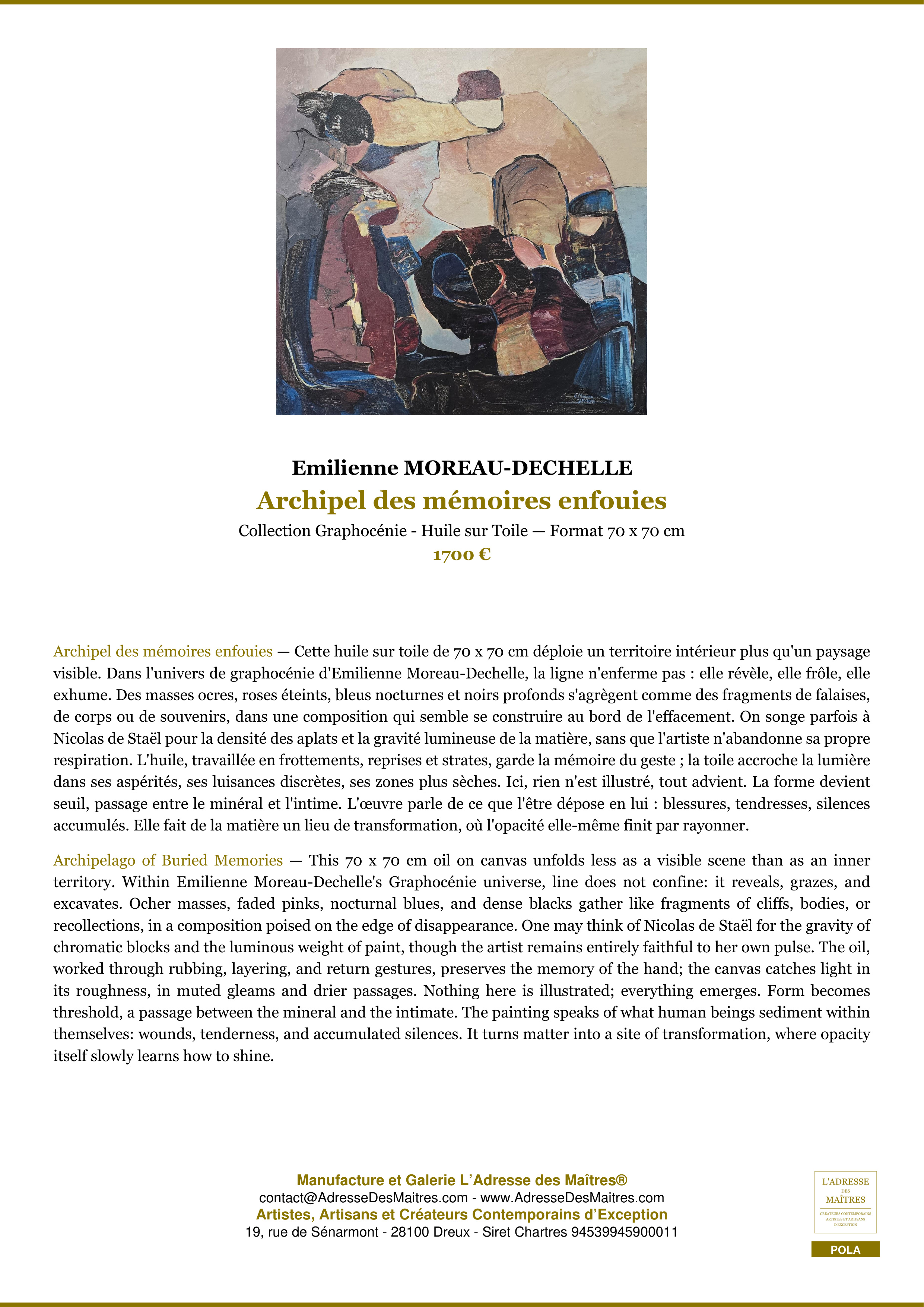Fiche Premium — Archipel des mémoires enfouies — Emilienne MOREAU-DECHELLE — L'Adresse des Maîtres®