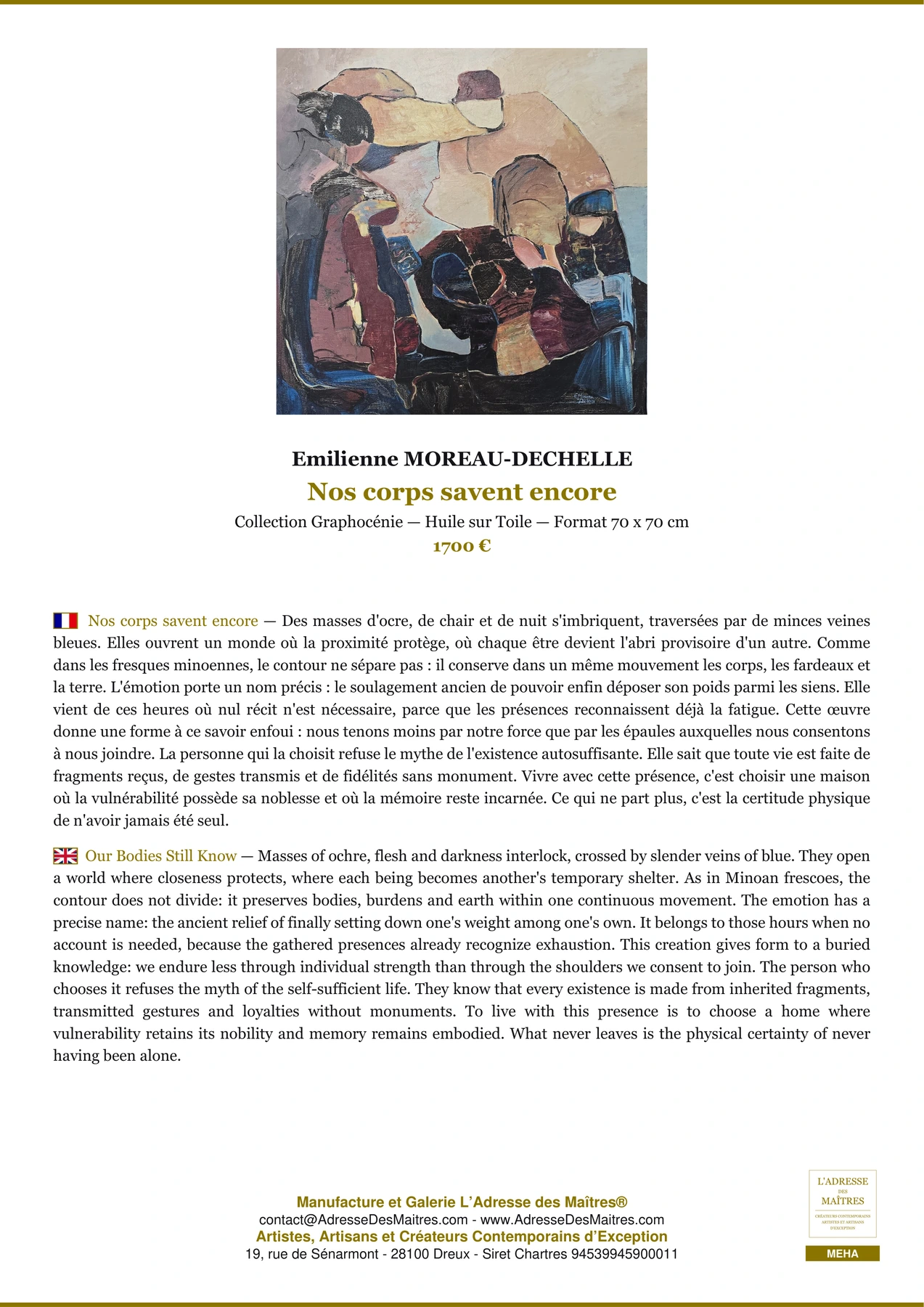 Fiche Premium - Nos corps savent encore - Emilienne MOREAU-DECHELLE - L'Adresse des Maîtres®