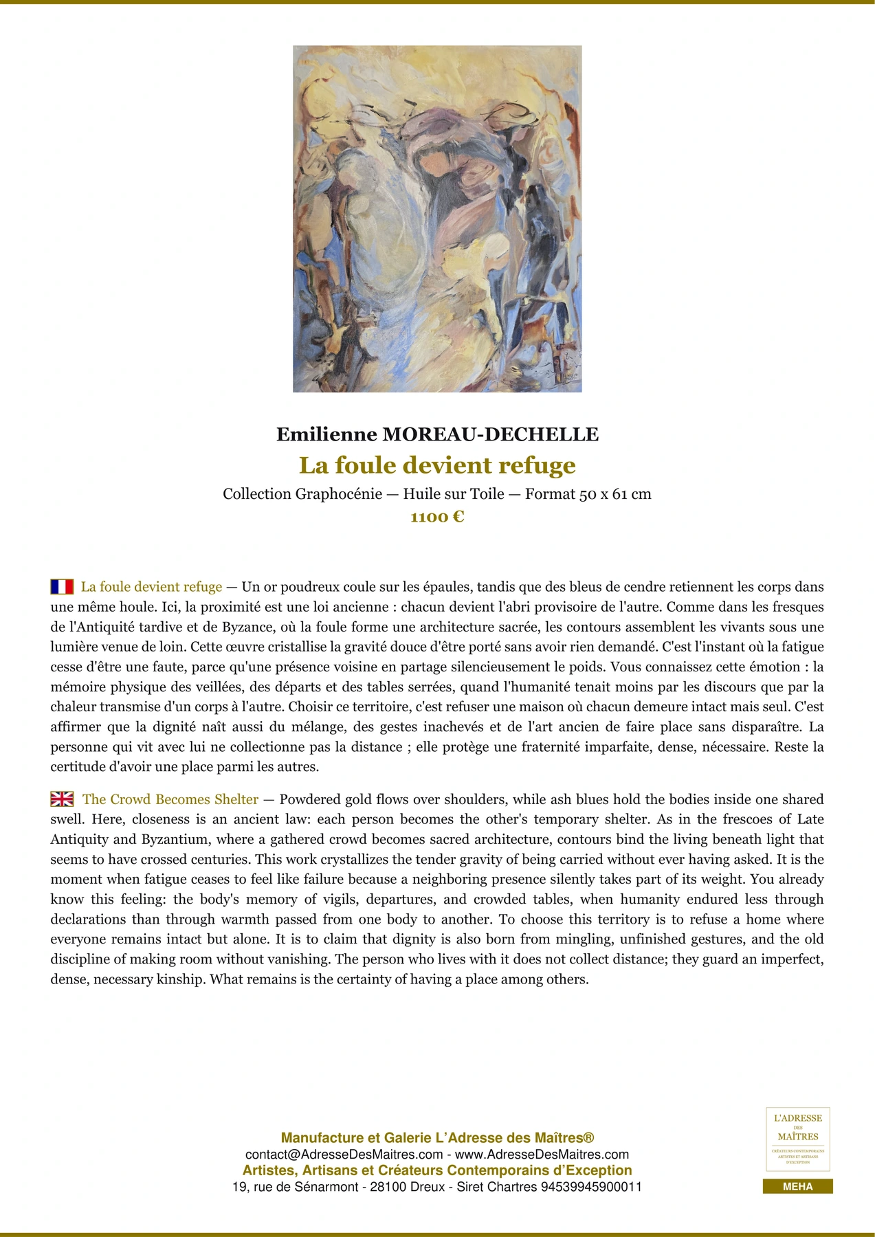 Fiche Premium - La foule devient refuge - Emilienne MOREAU-DECHELLE - L'Adresse des Maîtres®