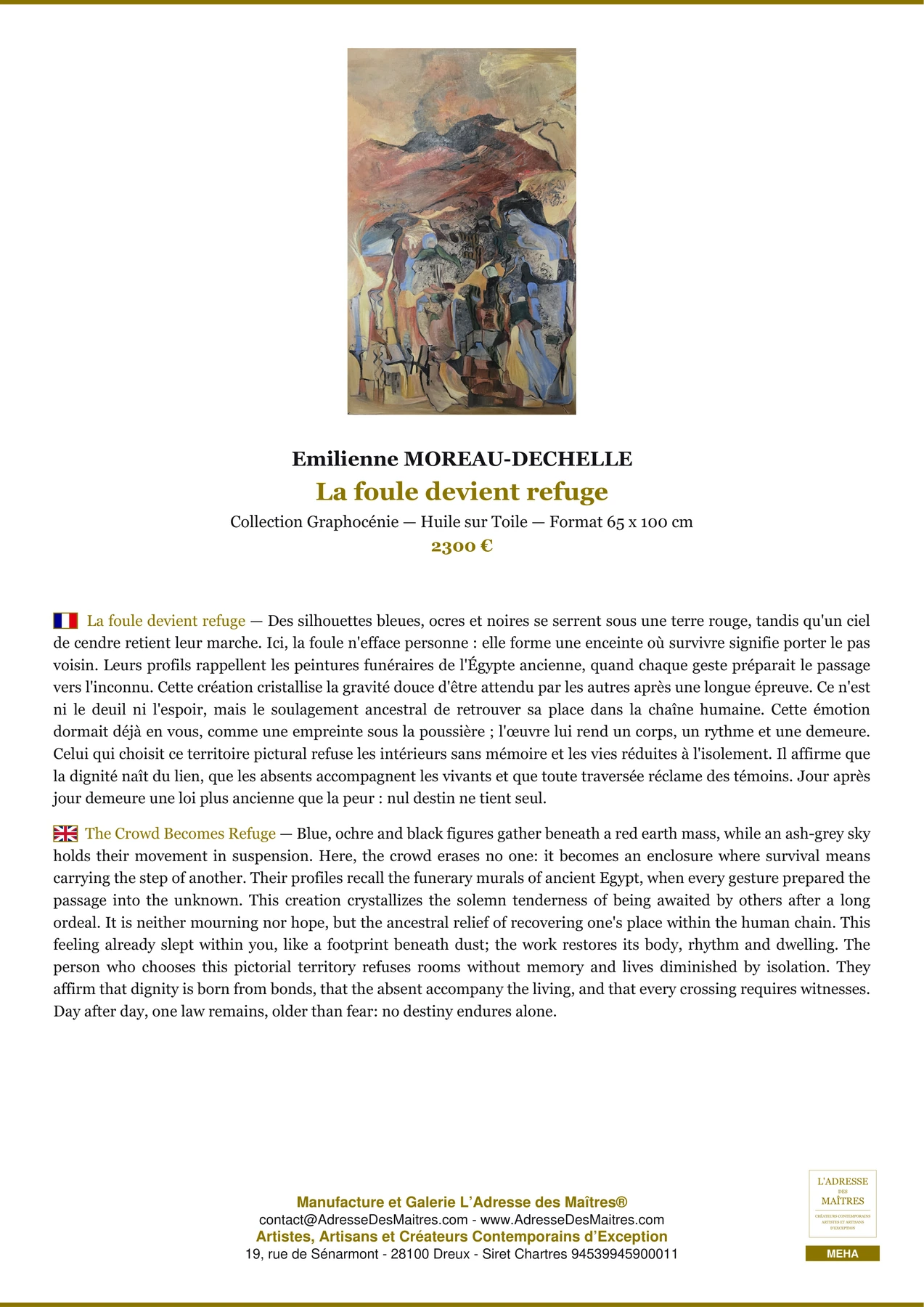 Fiche Premium - La foule devient refuge - Emilienne MOREAU-DECHELLE - L'Adresse des Maîtres®