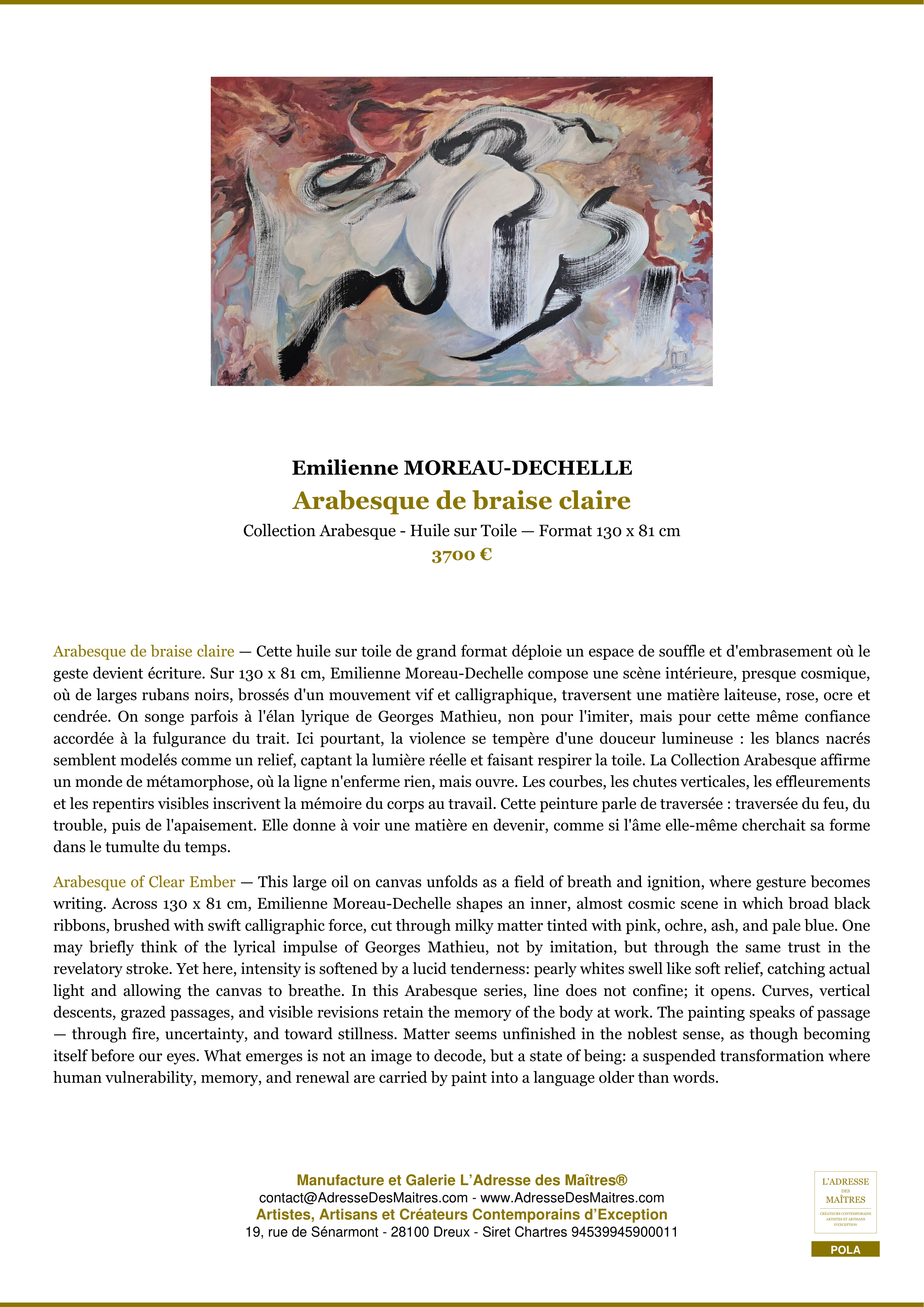 Fiche Premium — Arabesque de braise claire — Emilienne MOREAU-DECHELLE — L'Adresse des Maîtres®