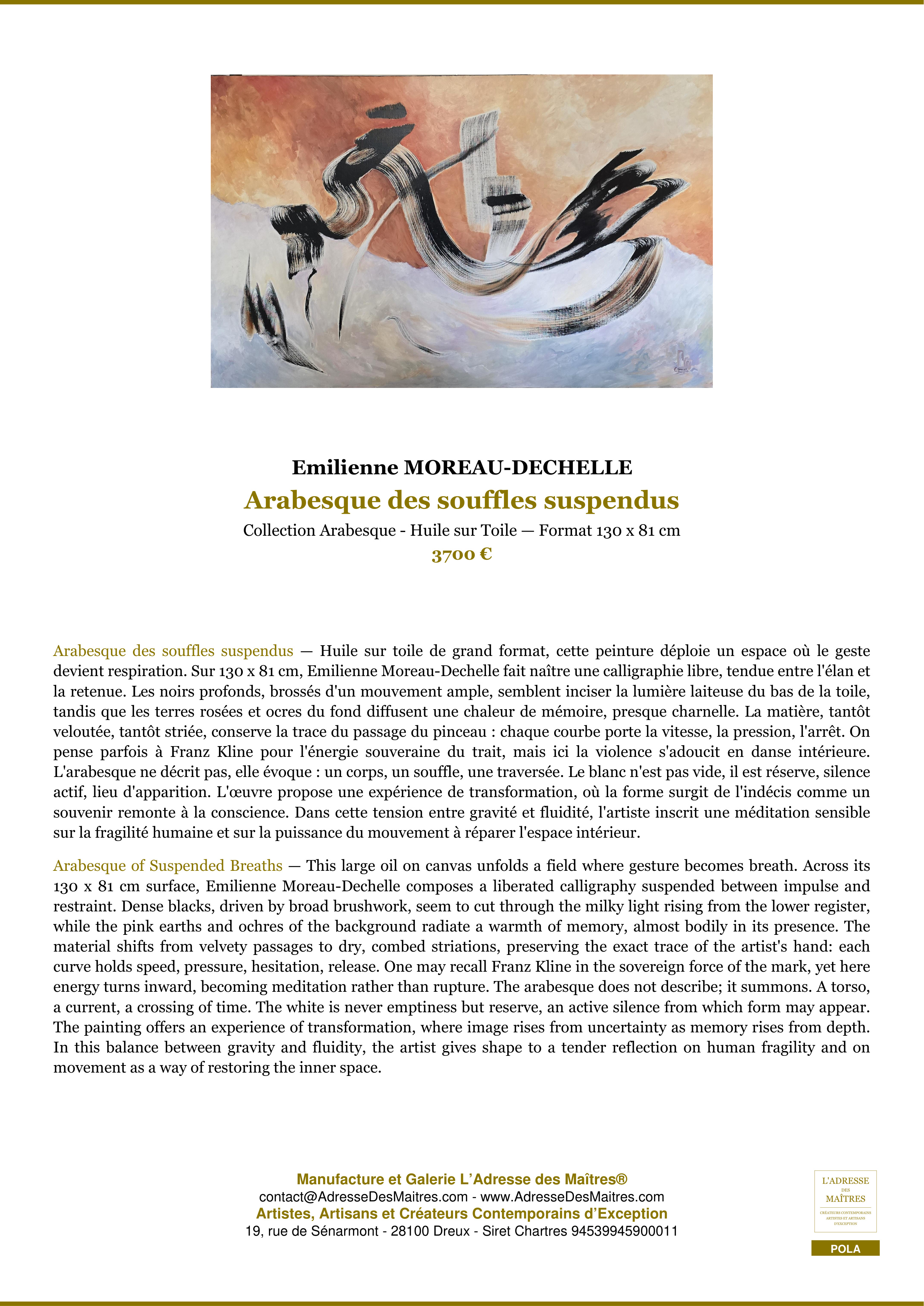 Fiche Premium — Arabesque des souffles suspendus — Emilienne MOREAU-DECHELLE — L'Adresse des Maîtres®