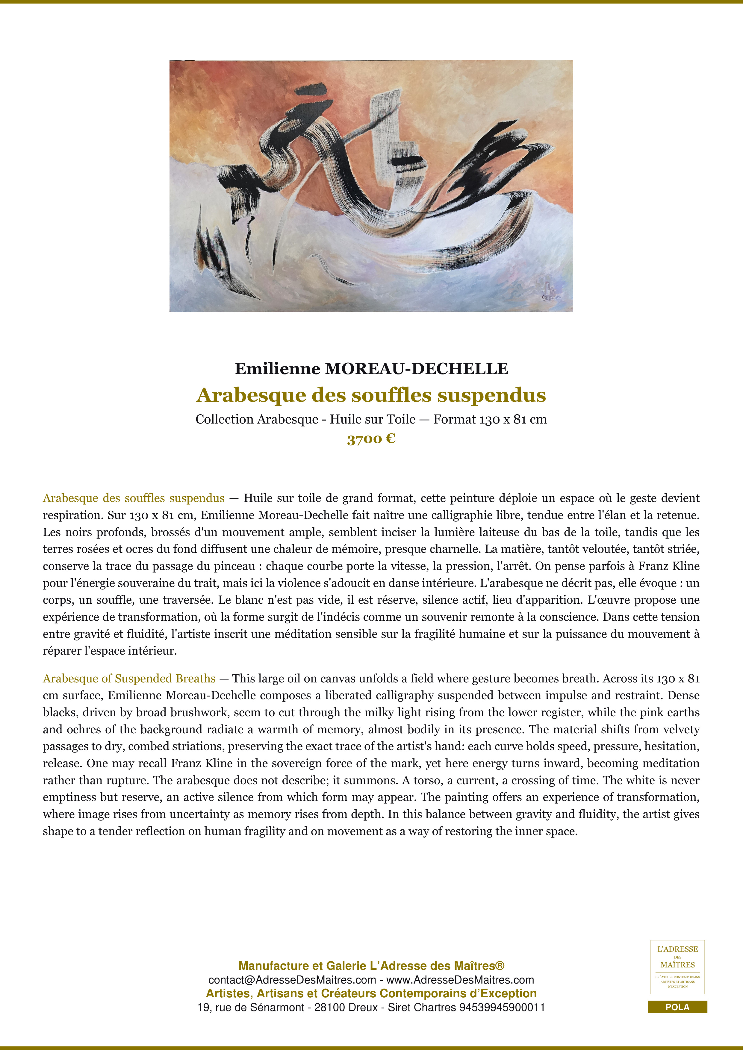 Fiche Premium — Arabesque des souffles suspendus — Emilienne MOREAU-DECHELLE — L'Adresse des Maîtres®