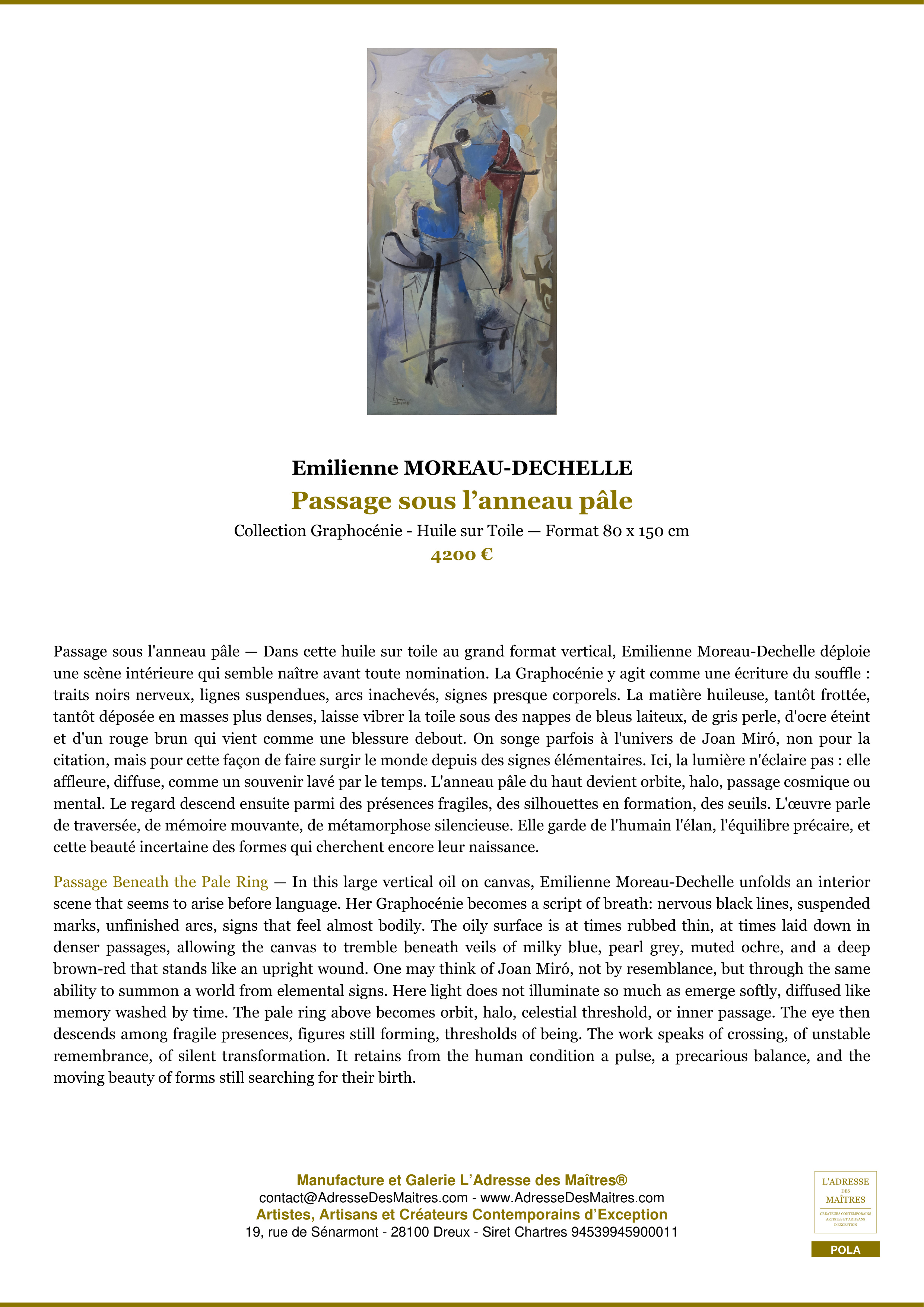 Fiche Premium — Passage sous l’anneau pâle — Emilienne MOREAU-DECHELLE — L'Adresse des Maîtres®