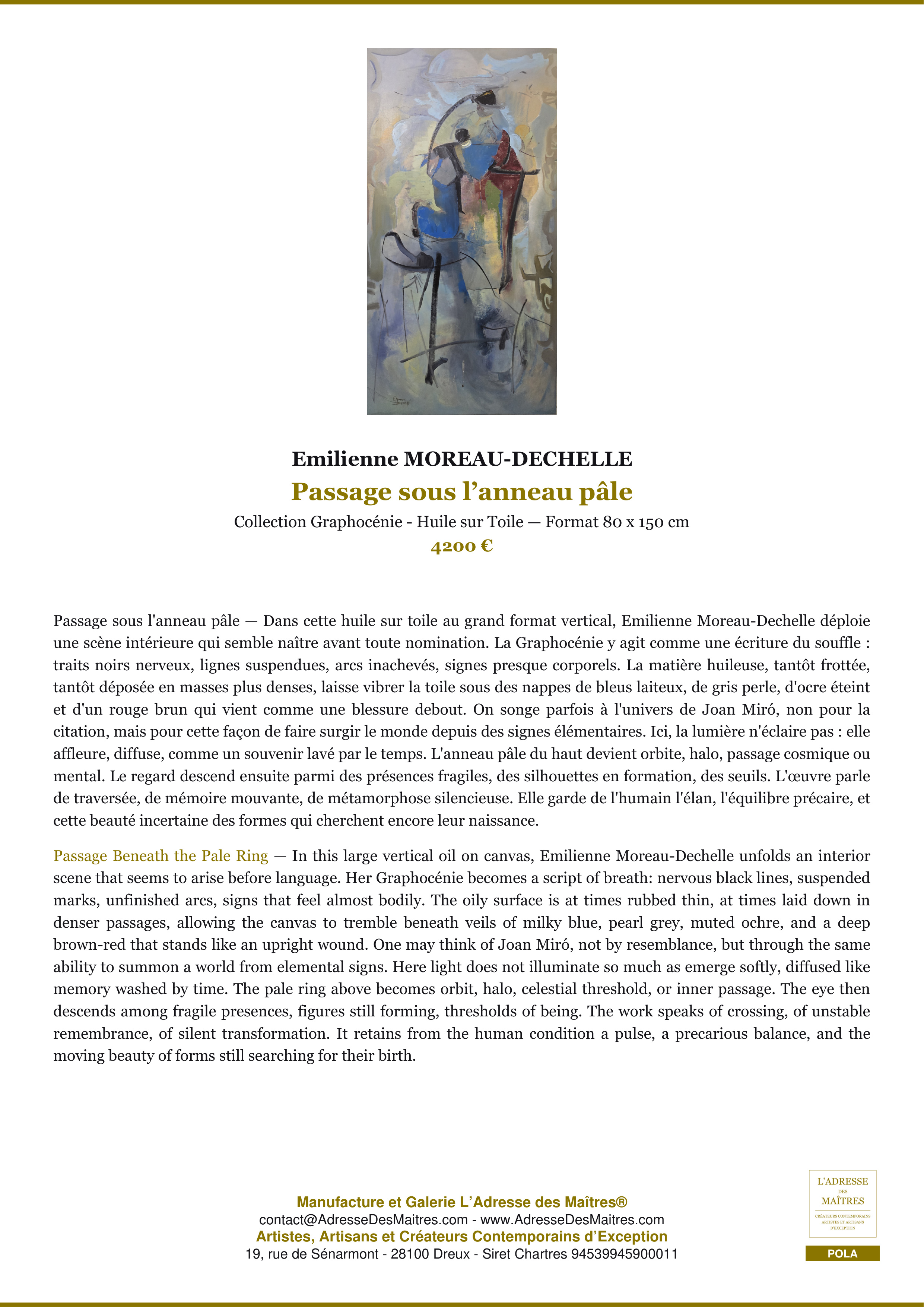 Fiche Premium — Passage sous l’anneau pâle — Emilienne MOREAU-DECHELLE — L'Adresse des Maîtres®