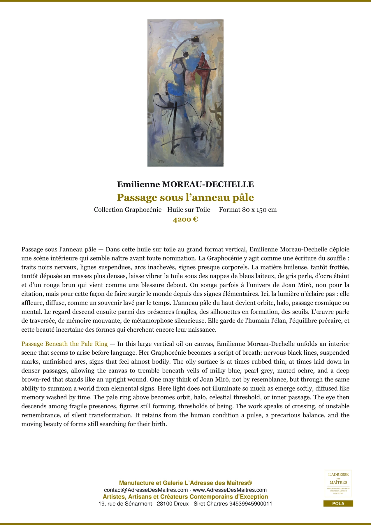 Fiche Premium - Passage sous l’anneau pâle - Emilienne MOREAU-DECHELLE - L'Adresse des Maîtres®