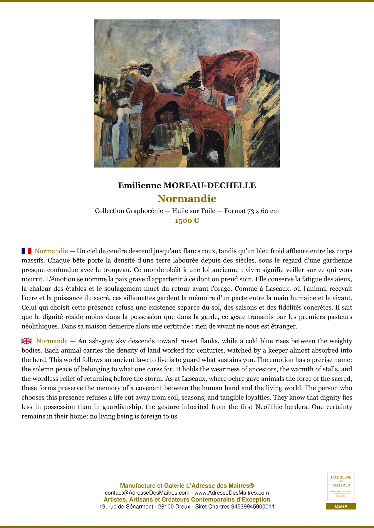 Fiche Premium - Normandie - Emilienne MOREAU-DECHELLE - L'Adresse des Maîtres®