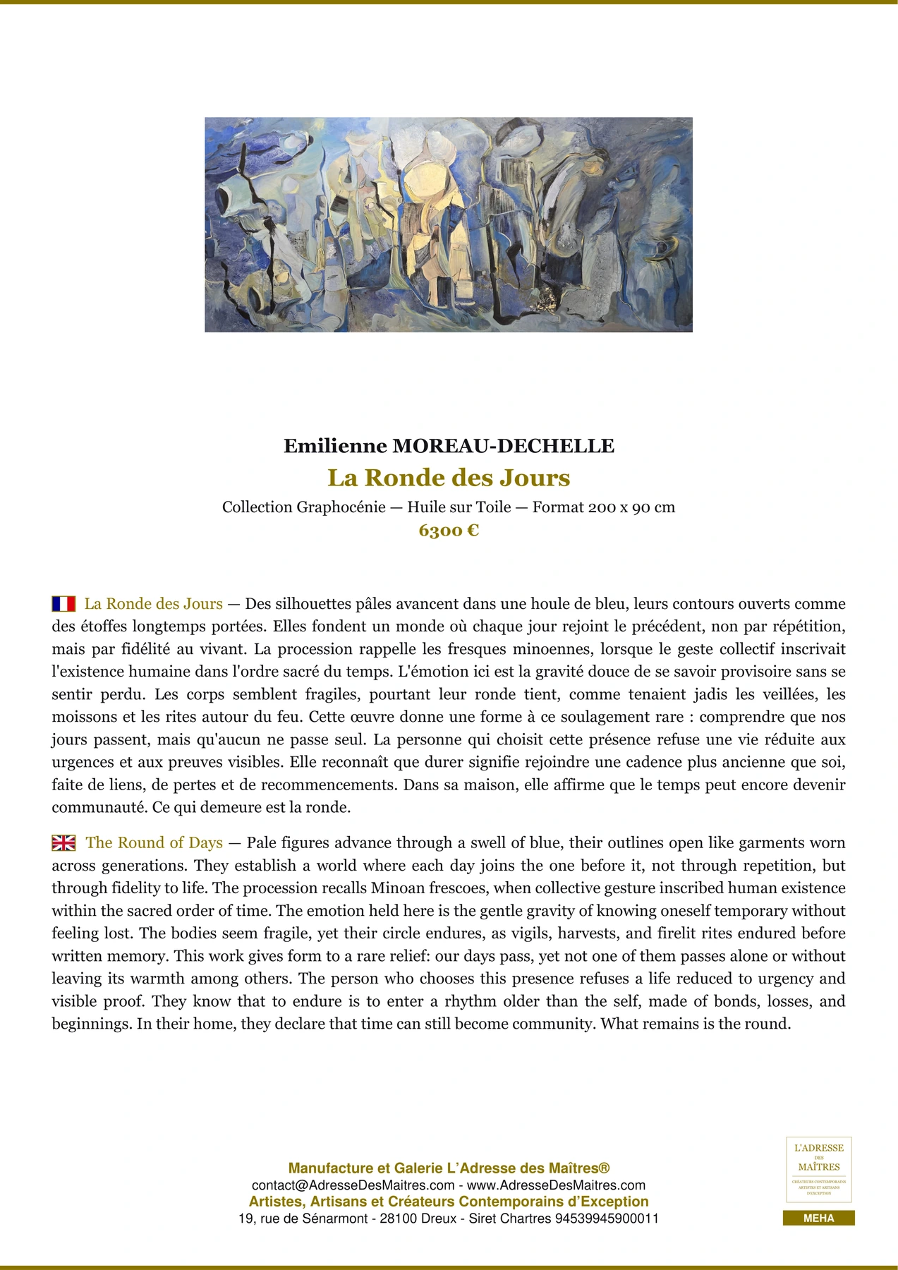 Fiche Premium - La Ronde des Jours - Emilienne MOREAU-DECHELLE - L'Adresse des Maîtres®