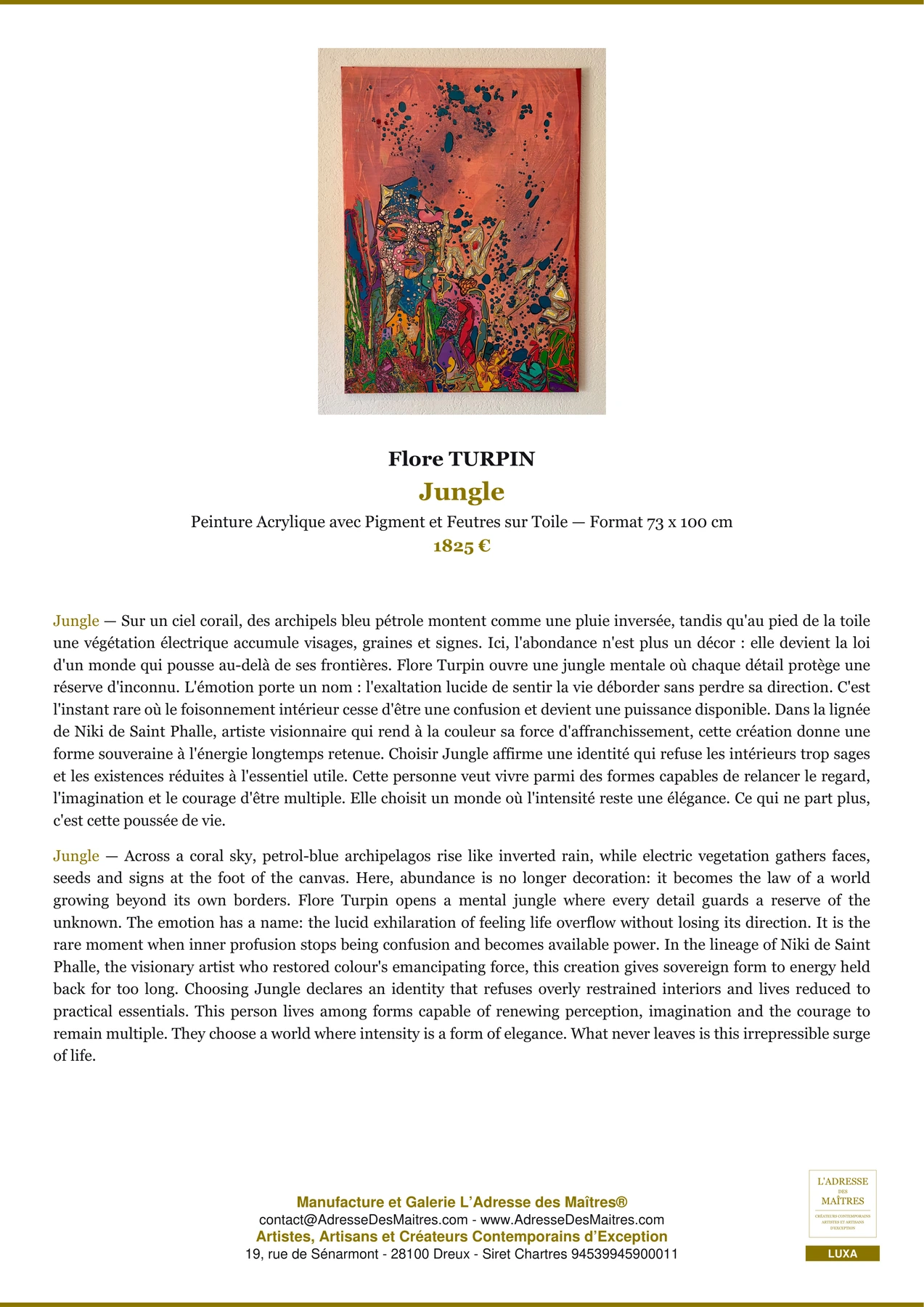 Fiche Premium - Jungle - Flore TURPIN - L'Adresse des Maîtres®