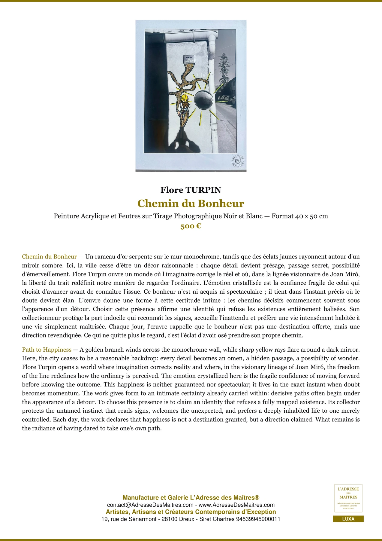 Fiche Premium - Chemin du Bonheur - Flore TURPIN - L'Adresse des Maîtres®