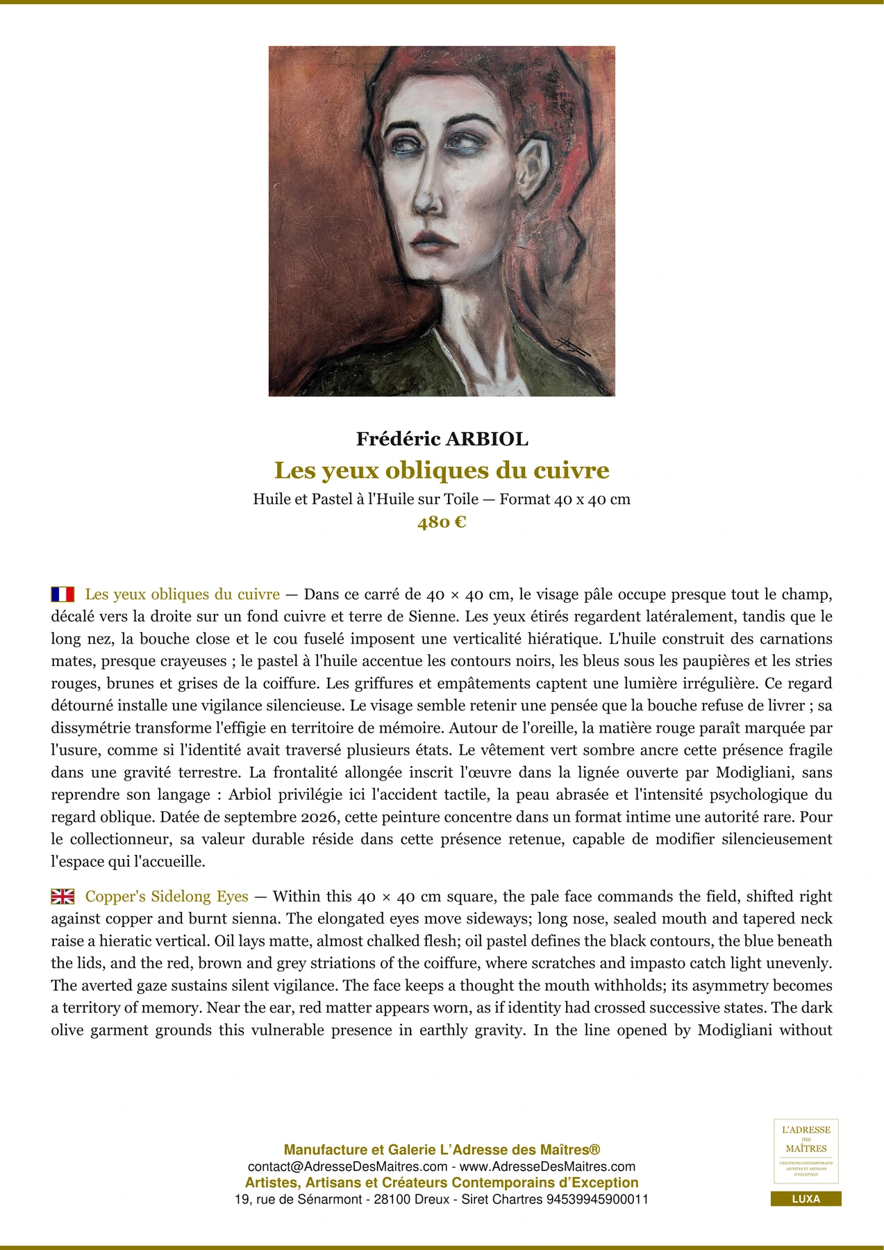 Fiche Premium - Les yeux obliques du cuivre - Frédéric ARBIOL - L'Adresse des Maîtres®