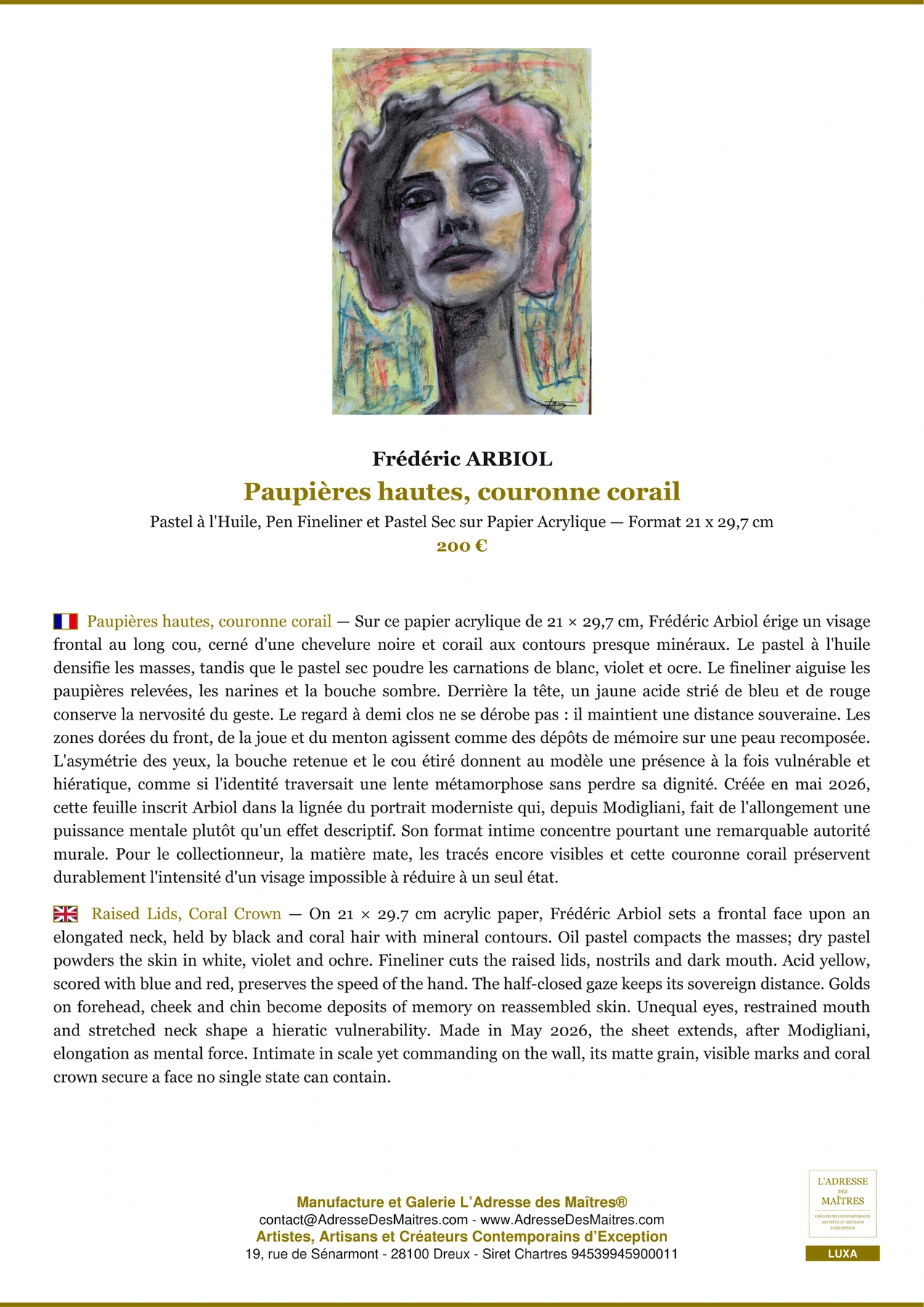 Fiche Premium - Paupières hautes, couronne corail - Frédéric ARBIOL - L'Adresse des Maîtres®