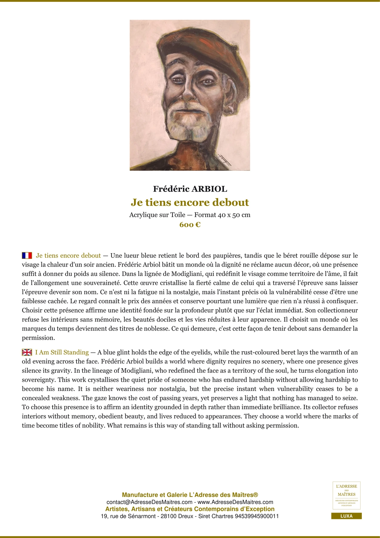 Fiche Premium - Je tiens encore debout - Frédéric ARBIOL - L'Adresse des Maîtres®