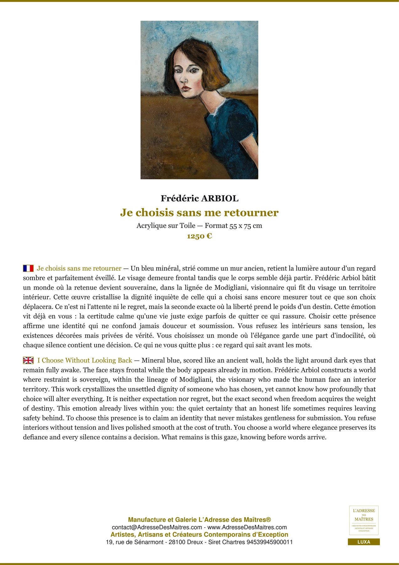 Fiche Premium - Je choisis sans me retourner - Frédéric ARBIOL - L'Adresse des Maîtres®