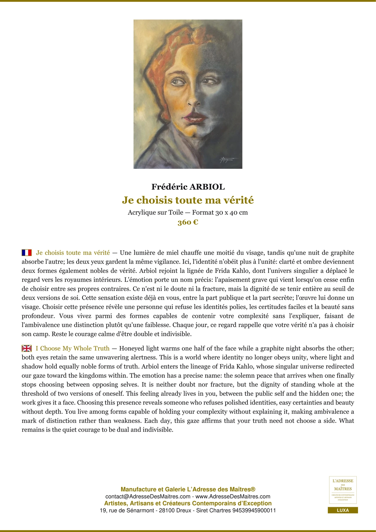 Fiche Premium - Je choisis toute ma vérité - Frédéric ARBIOL - L'Adresse des Maîtres®