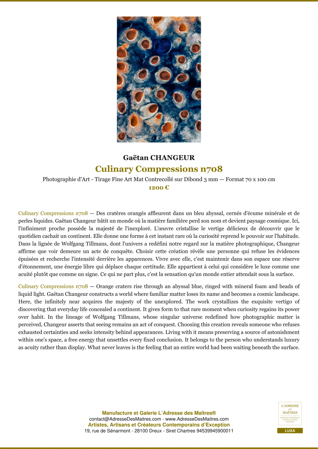 Fiche Premium - Culinary Compressions n708 - Gaëtan CHANGEUR - L'Adresse des Maîtres®
