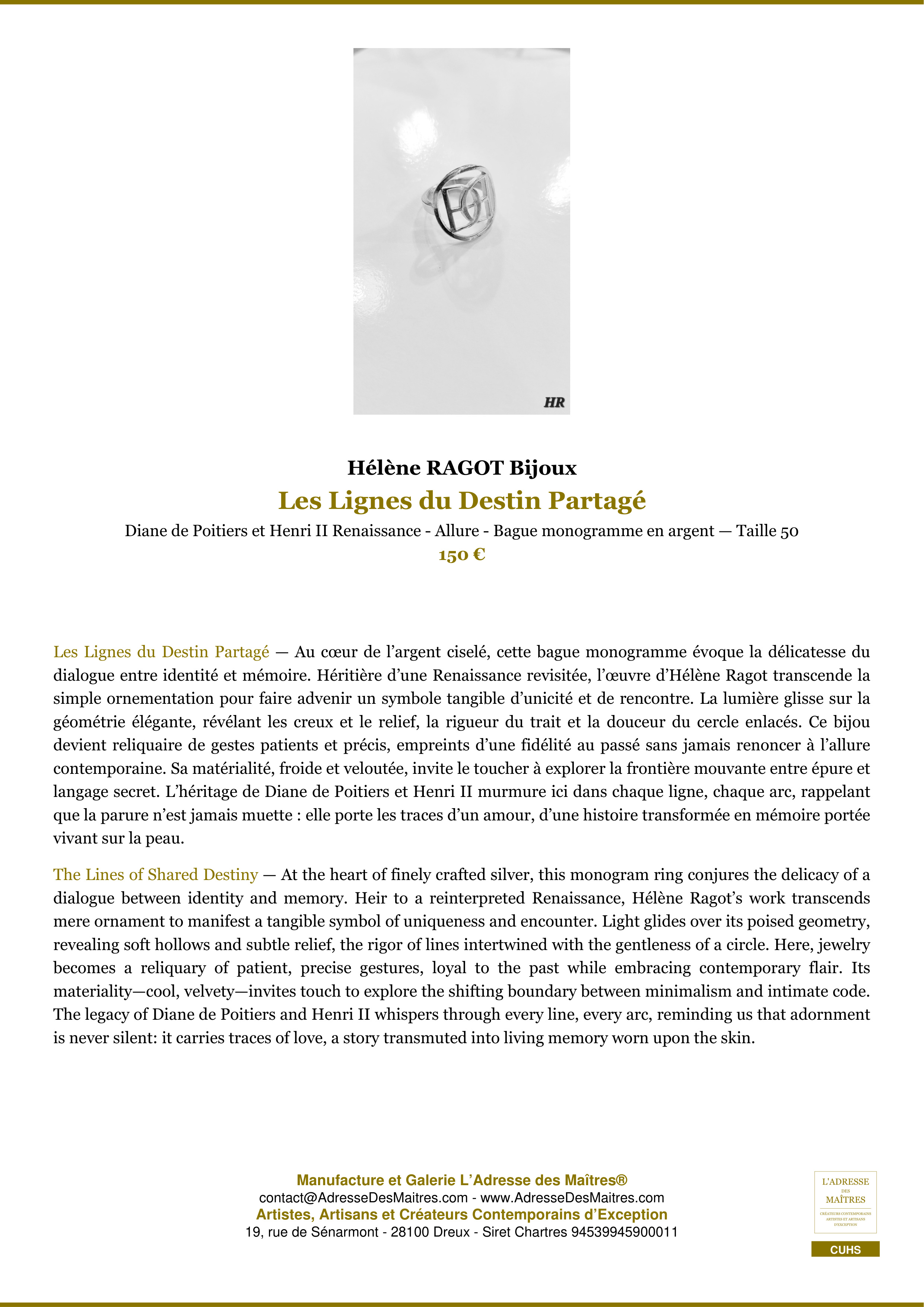 Fiche Premium — Les Lignes du Destin Partagé — Hélène RAGOT Bijoux — L'Adresse des Maîtres®