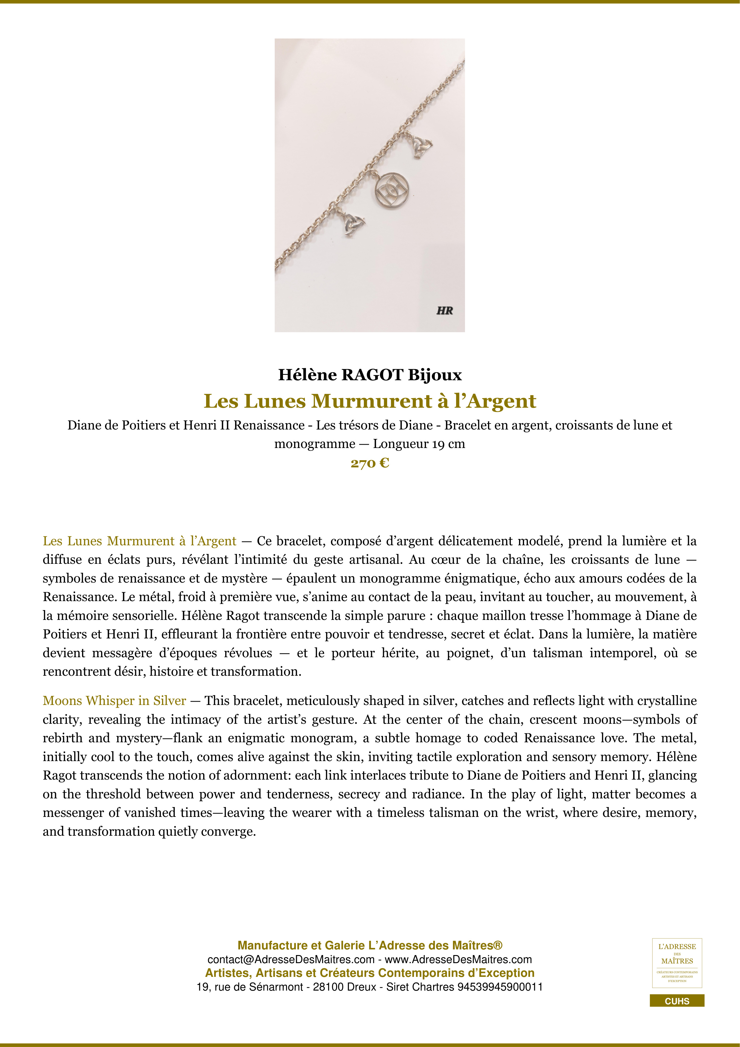 Fiche Premium — Les Lunes Murmurent à l’Argent — Hélène RAGOT Bijoux — L'Adresse des Maîtres®